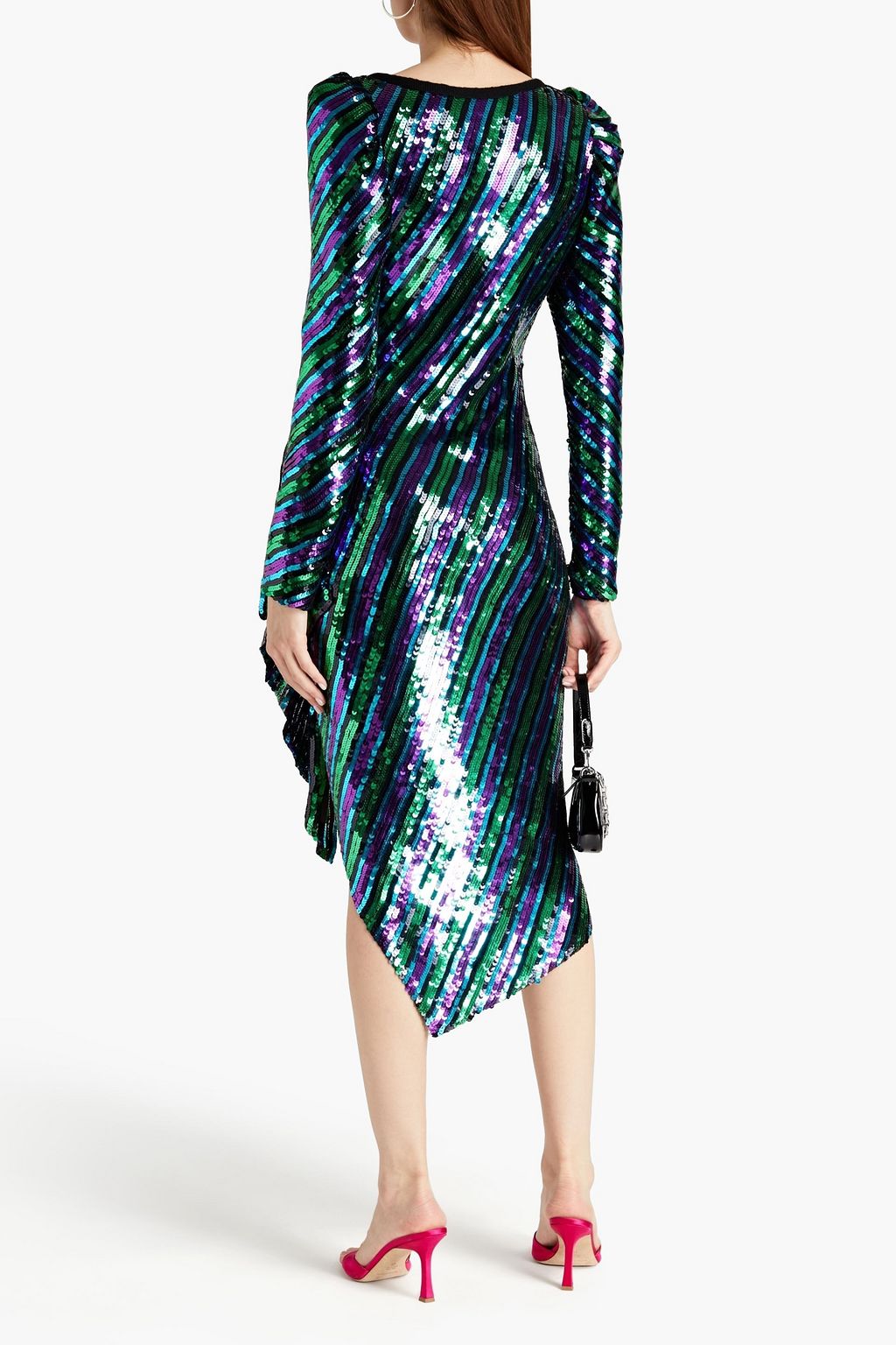MARC JACOBS Asymmetric draped sequined mesh mini dress