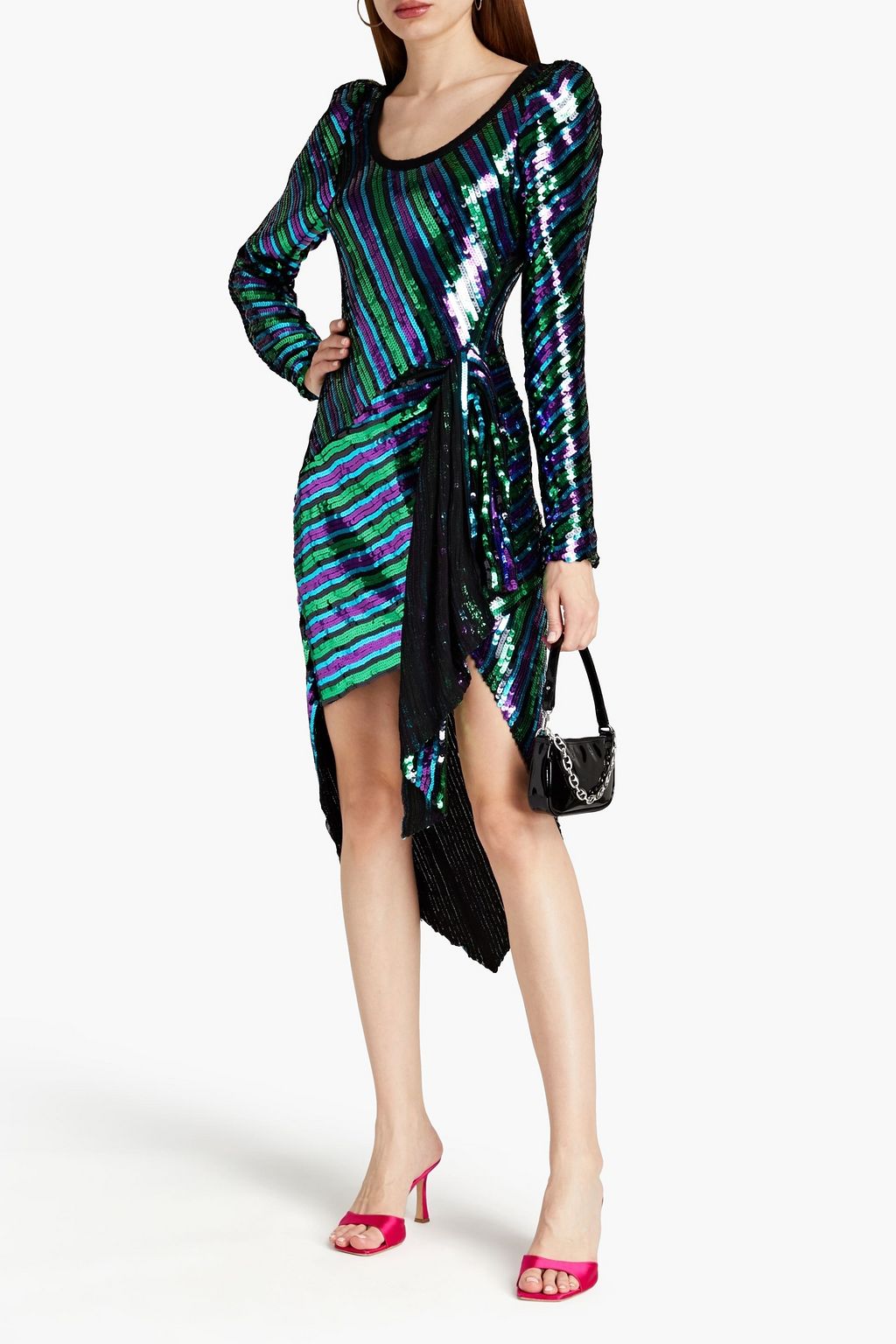 MARC JACOBS Asymmetric draped sequined mesh mini dress