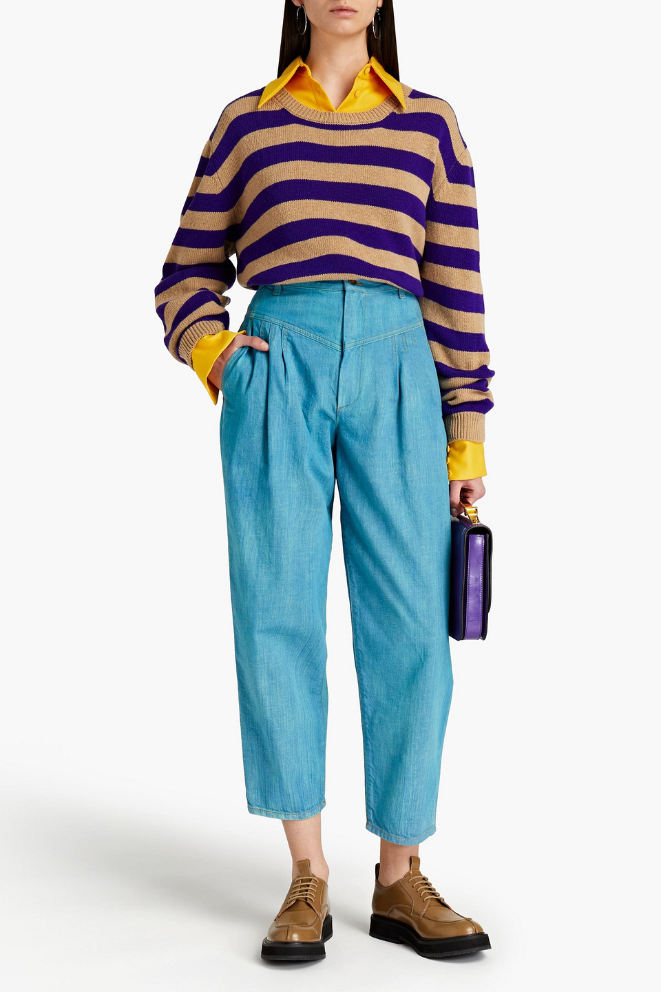 Marc Jacobs Pleated High-rise Tapered Jeans In Blue