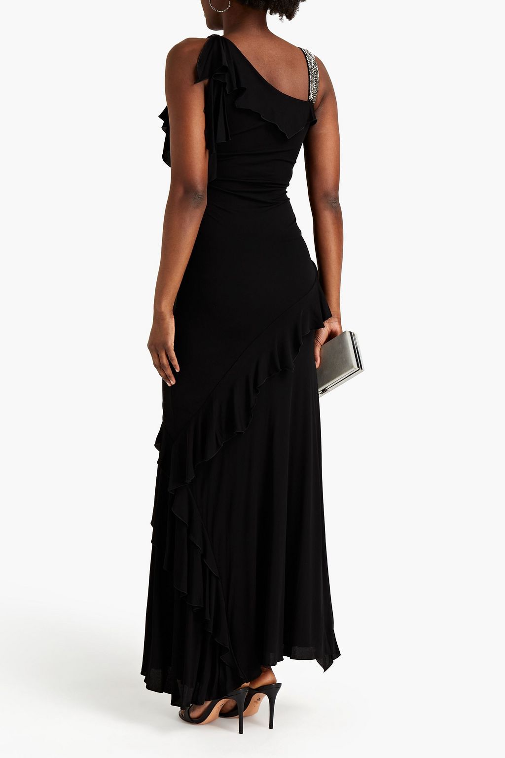 ROBERTO CAVALLI Crystal-embellished ruffled crepe gown