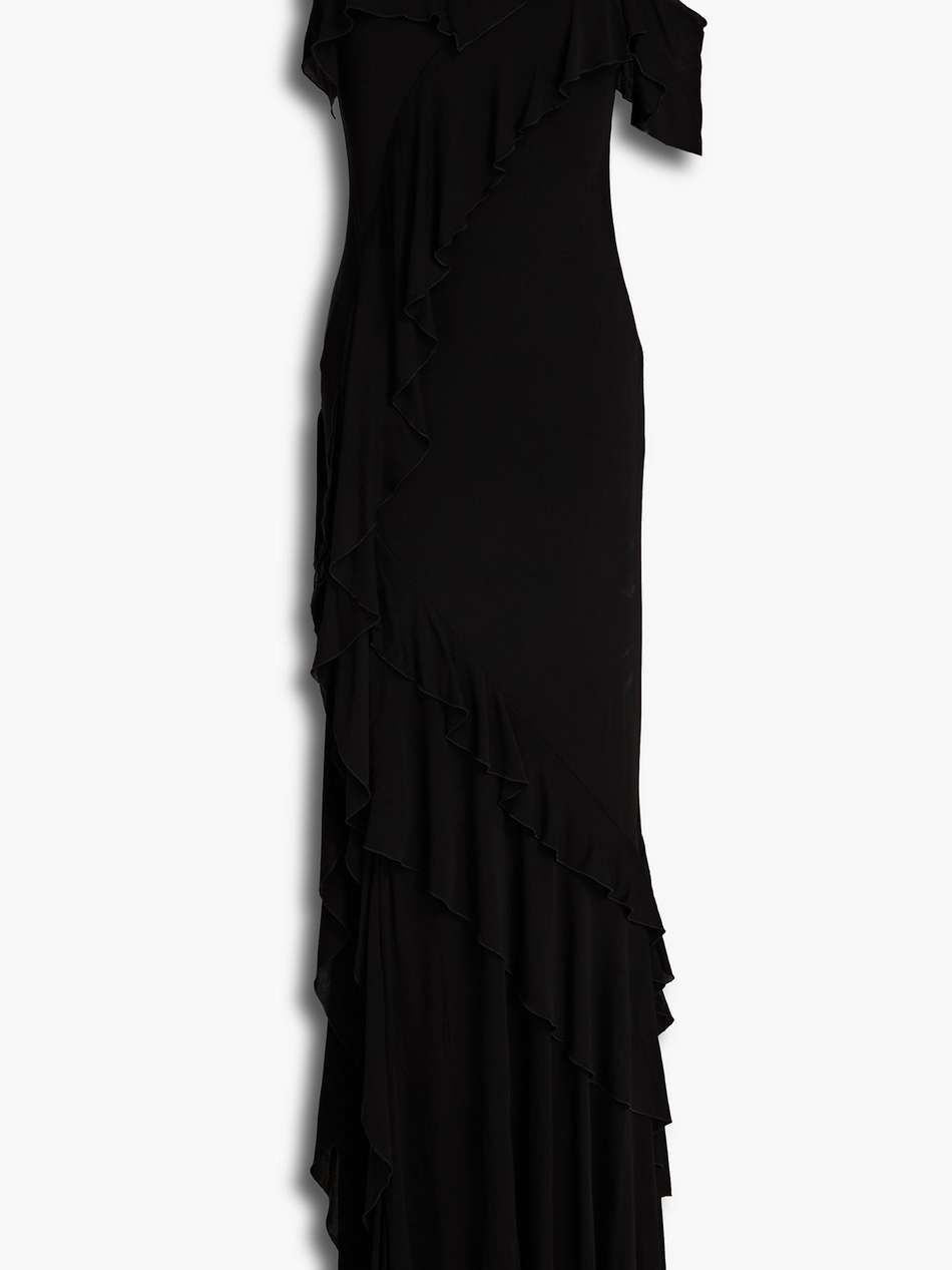 crystal-embellished ruffled crepe gown