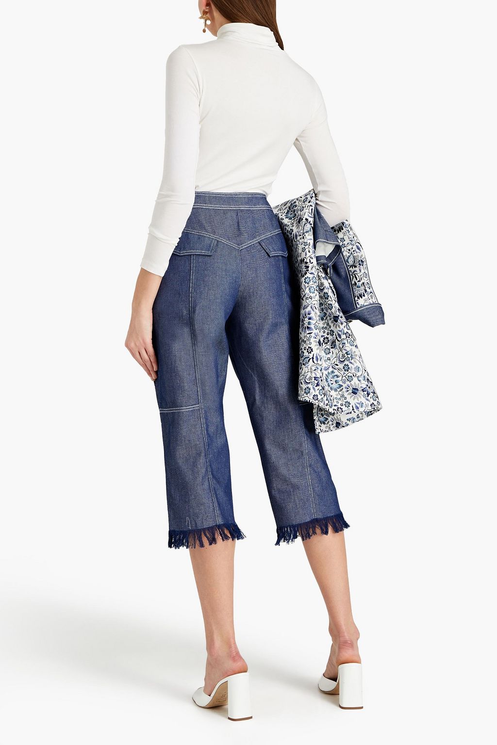 ANDREW GN Cropped frayed high-rise tapered jeans