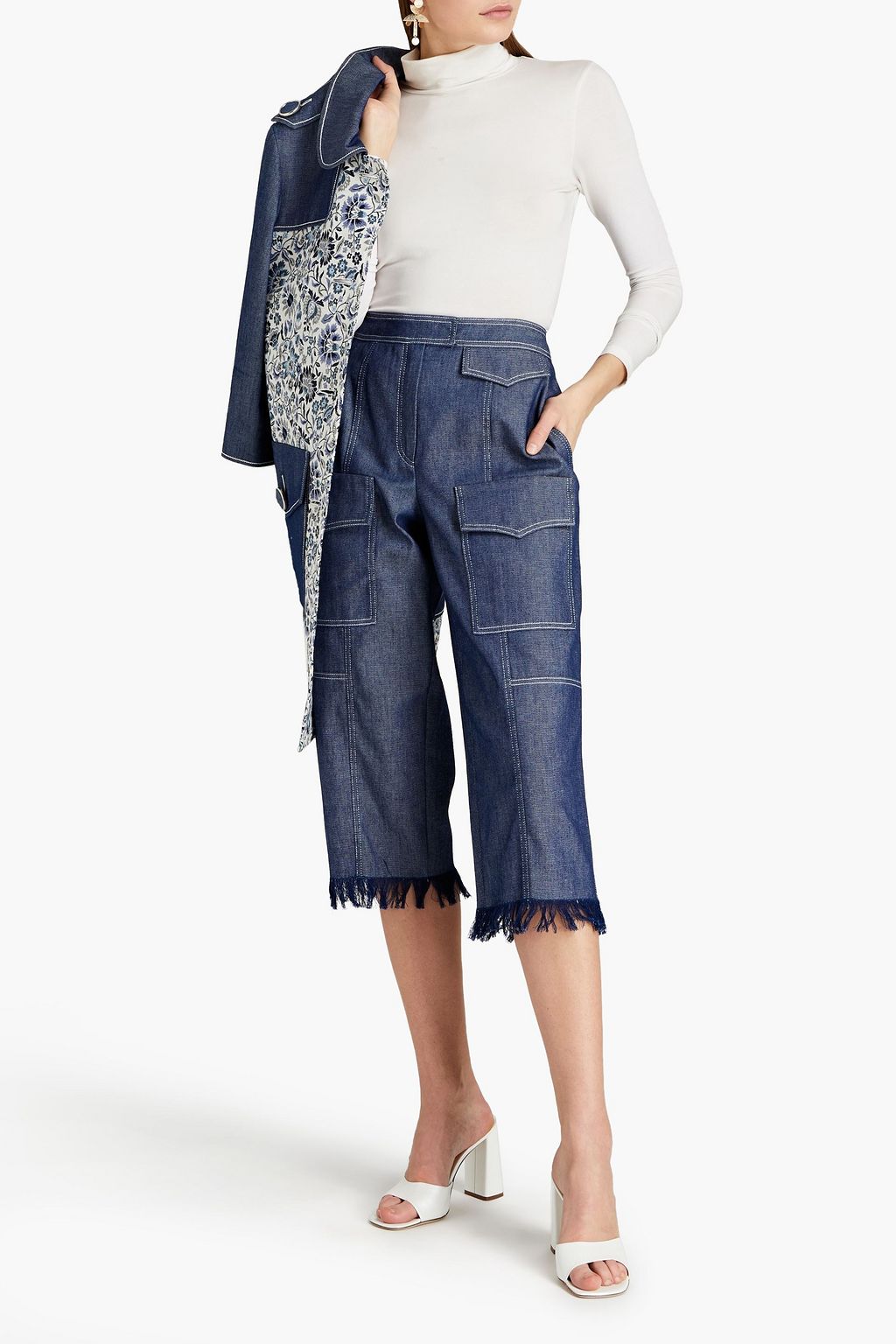 ANDREW GN Cropped frayed high-rise tapered jeans