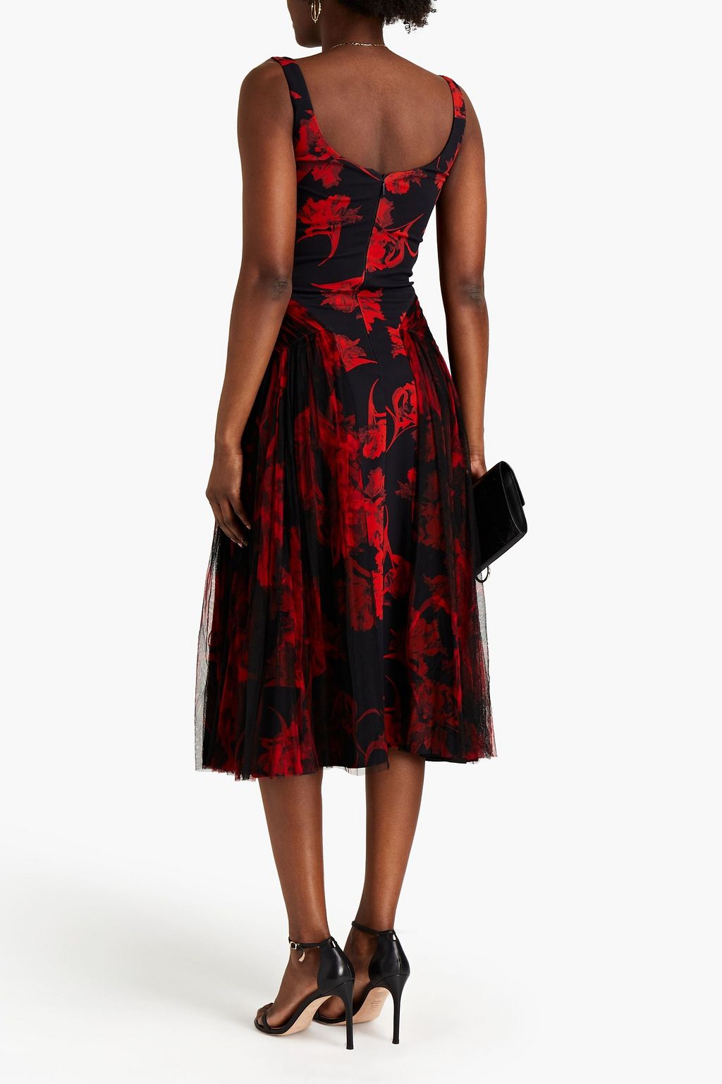 ROBERTO CAVALLI Layered floral-print tulle and crepe midi dress