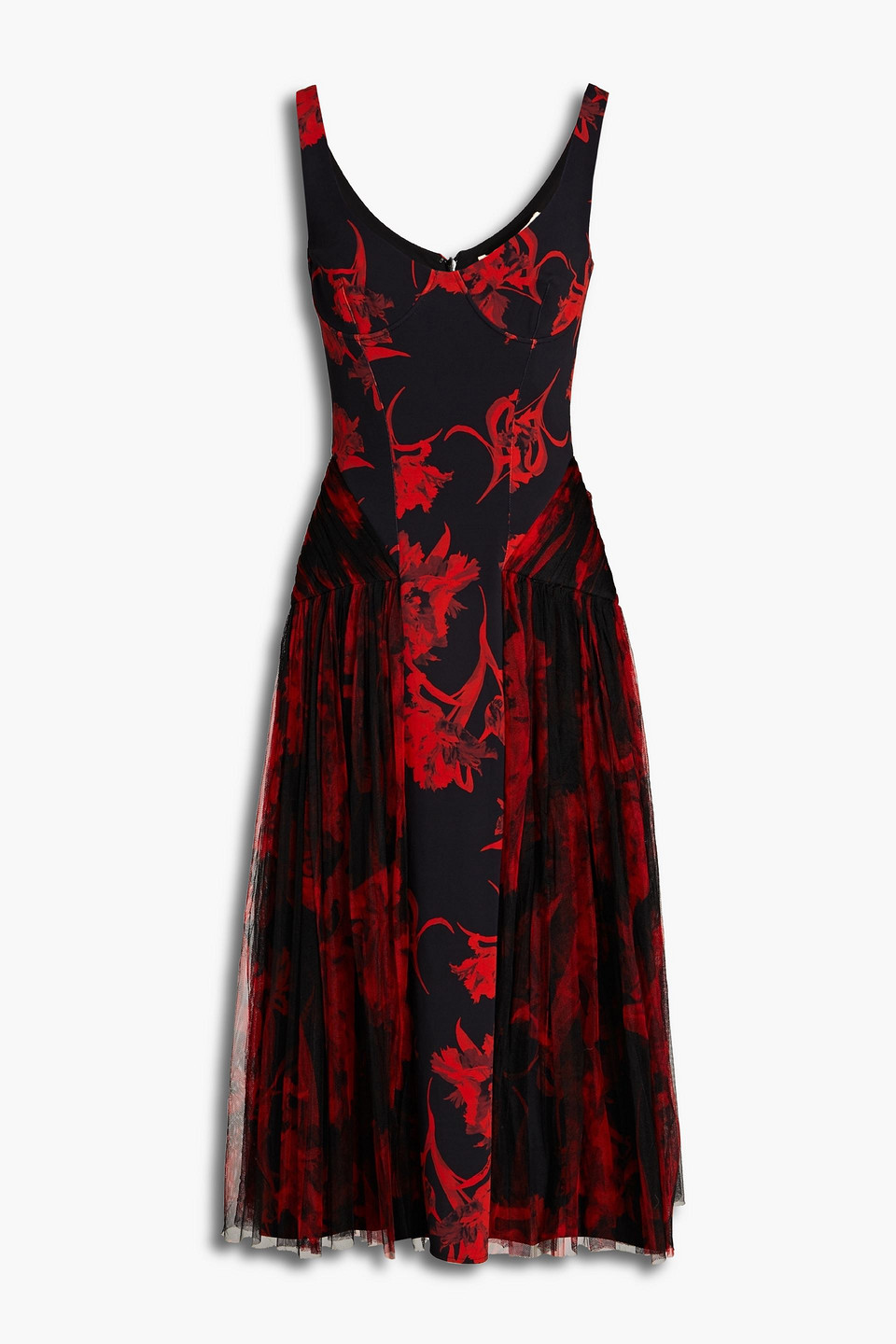 roberto cavalli - layered floral-print tulle and crepe midi dress - black - it 38