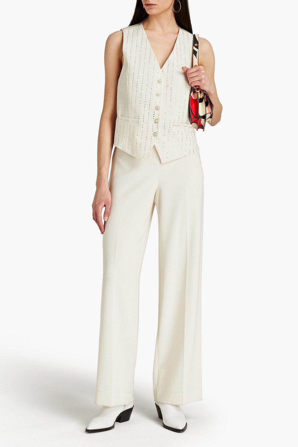 Marc Jacobs Satin-paneled Embellished Cotton And Lurex-blend Corduroy Waistcoat In White