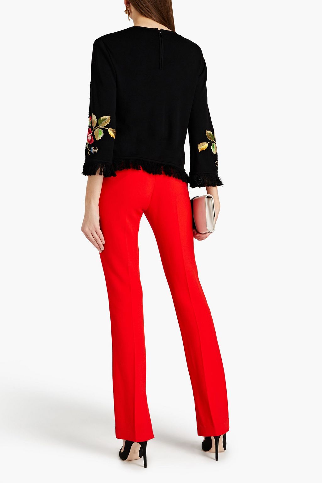 ANDREW GN Embroidered frayed silk-blend top