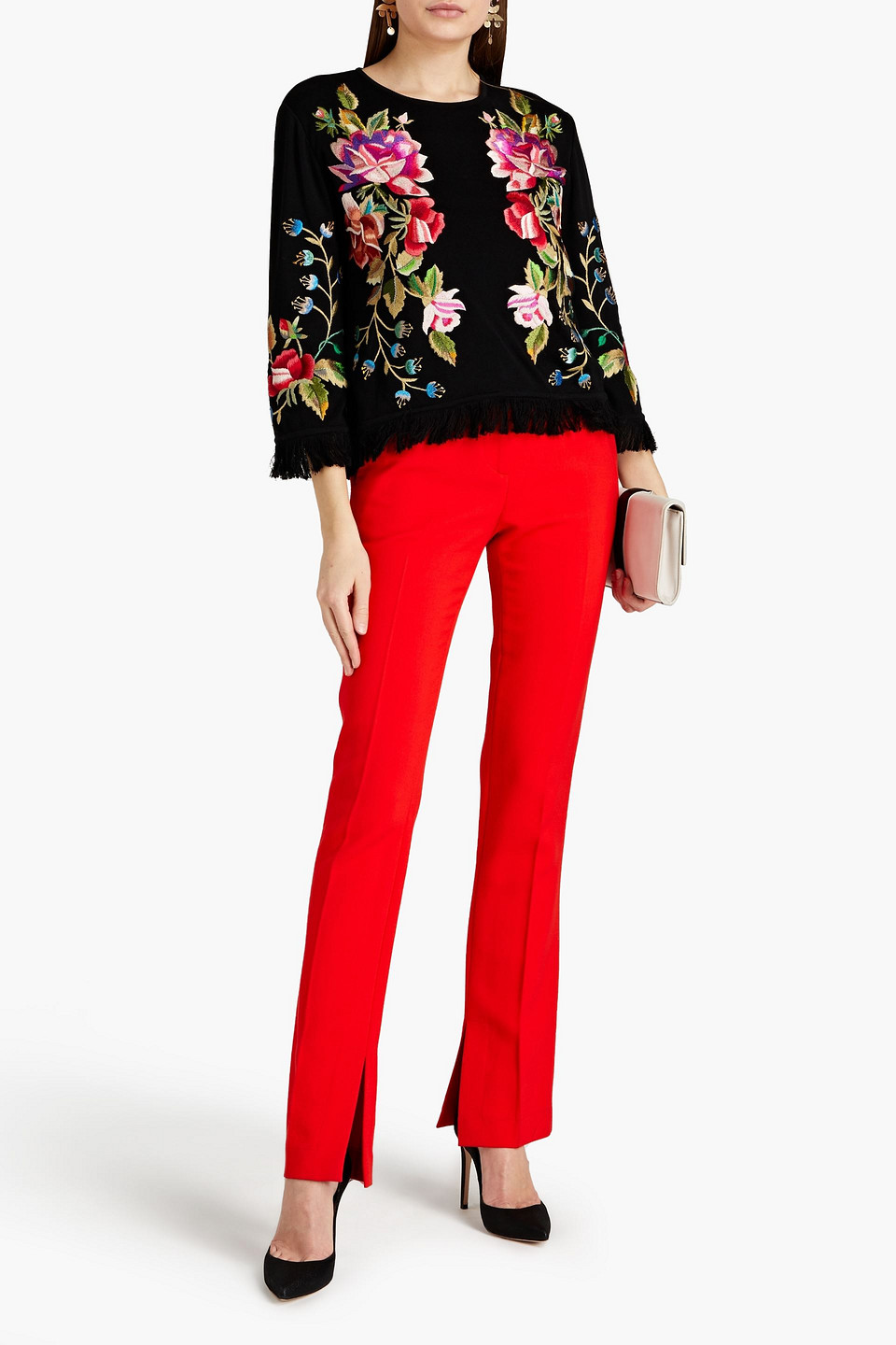 Andrew Gn Embroidered Frayed Silk-blend Top