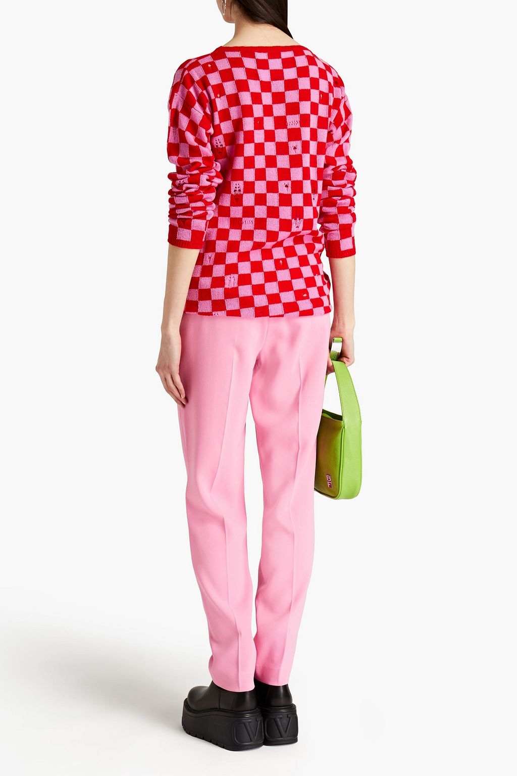 MARC JACOBS Distressed checked wool and cashmere-blend sweater