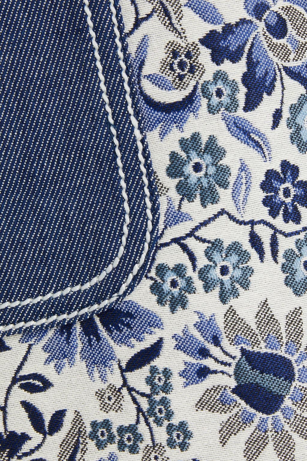 ANDREW GN Denim-trimmed floral-jacquard mini dress
