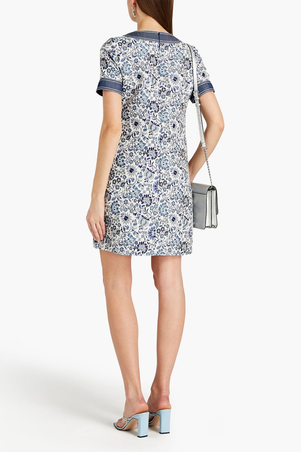 ANDREW GN Denim-trimmed floral-jacquard mini dress