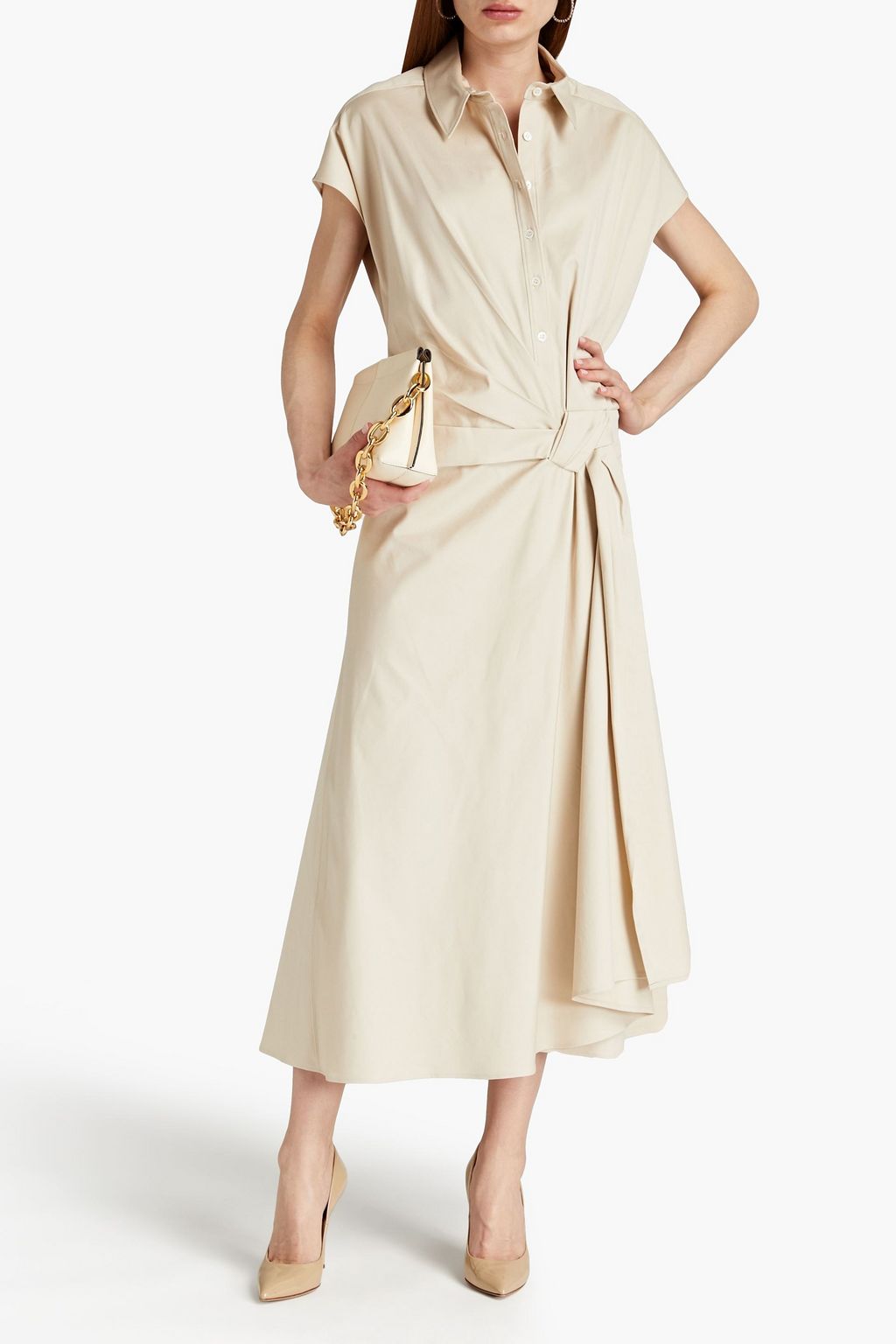 CAROLINA HERRERA Knotted cotton-blend twill midi shirt dress