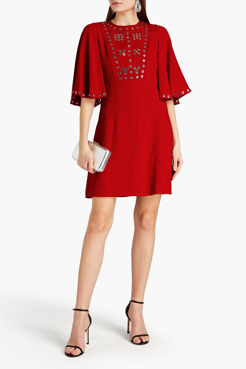 Andrew Gn Eyelet-embellished Cady Mini Dress In Red