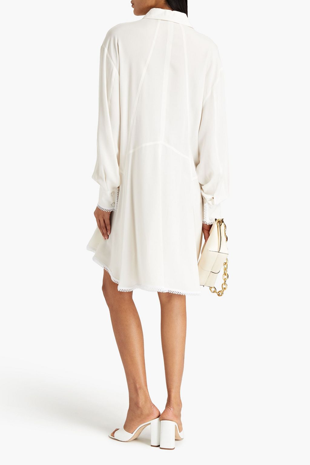 ANDREW GN Embroidered organza-paneled silk crepe de chine mini shirt dress