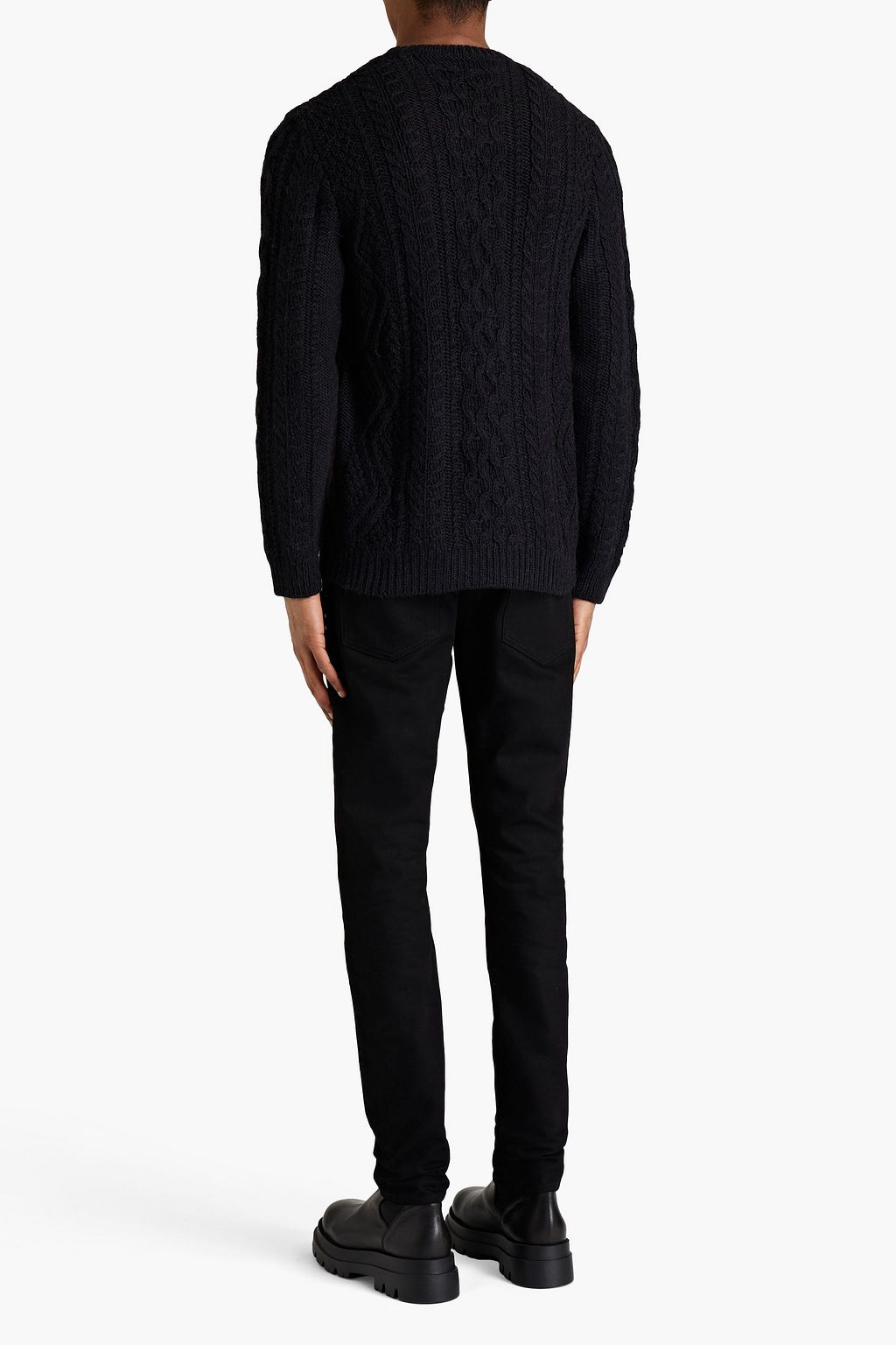 VALENTINO GARAVANI Slim-fit felt-paneled cable-knit wool and alpaca-blend sweater