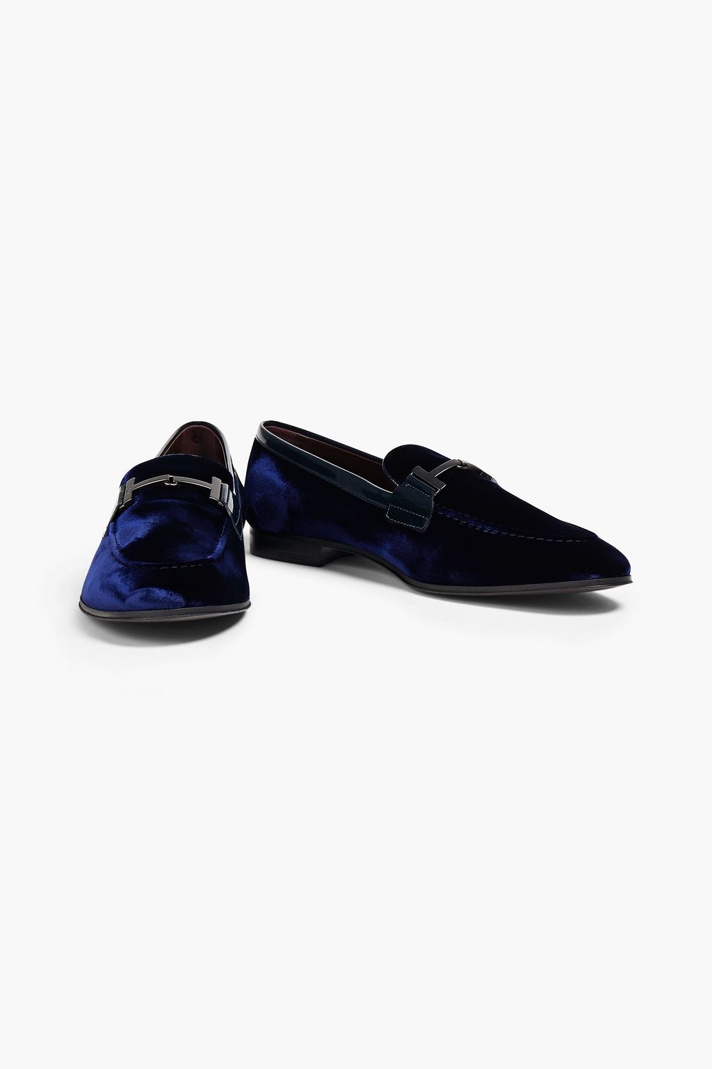 TOD'S Patent leather-trimmed velvet loafers