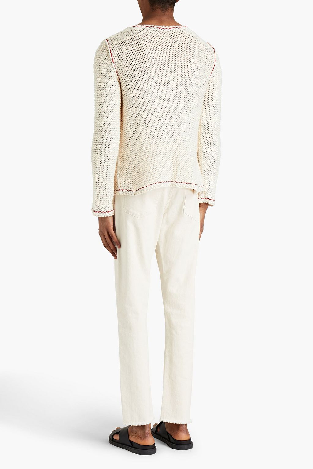 VALENTINO GARAVANI Embroidered open-knit linen and silk-blend sweater