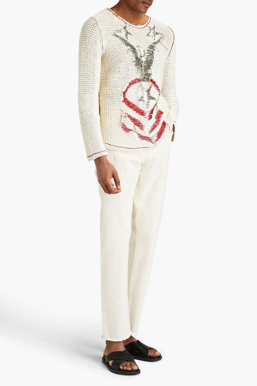 VALENTINO GARAVANI Embroidered open-knit linen and silk-blend sweater