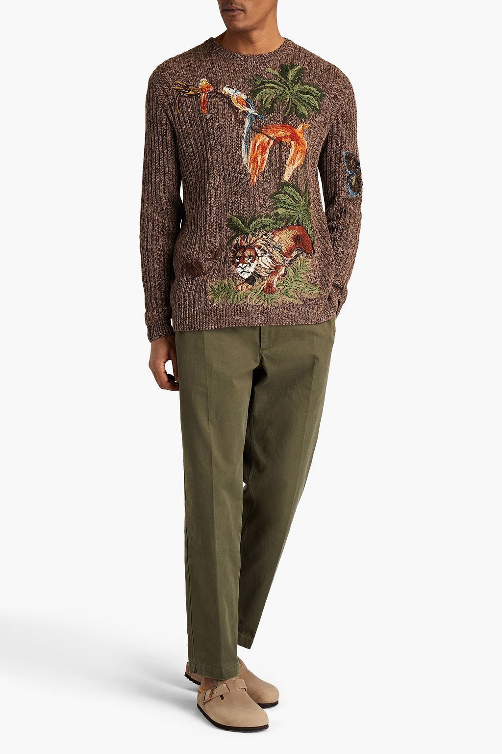 VALENTINO GARAVANI Embroidered marled ribbed linen sweater