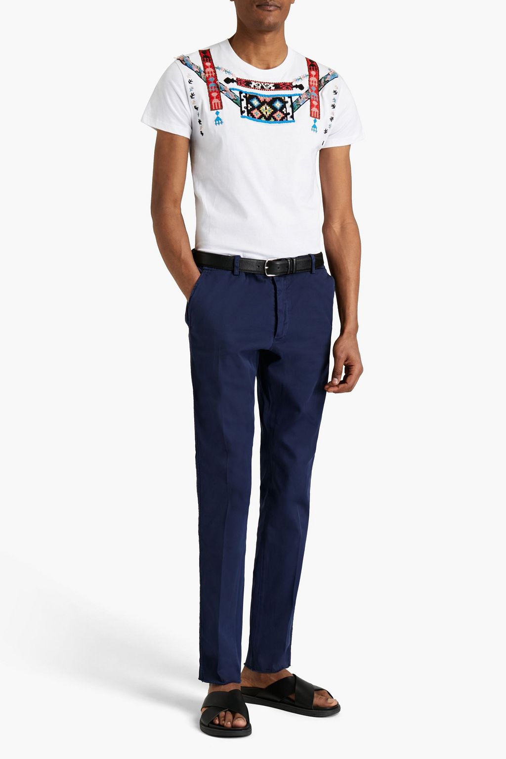 VALENTINO Embellished stretch-cotton chinos