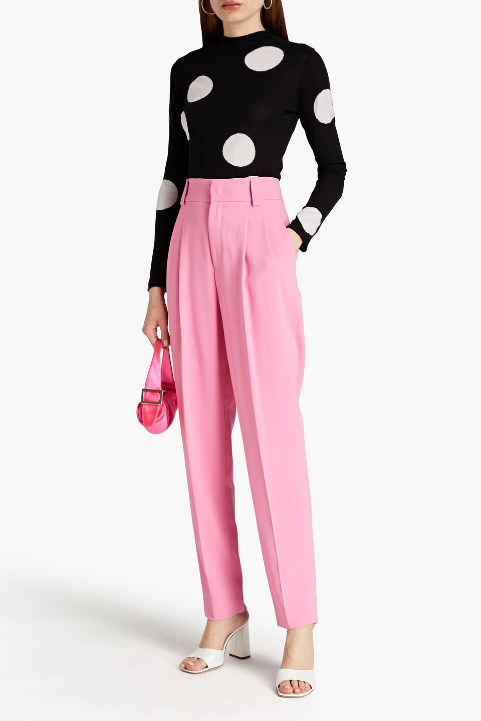 Carolina Herrera Polka-dot Silk, Wool And Cotton-blend Turtleneck Jumper