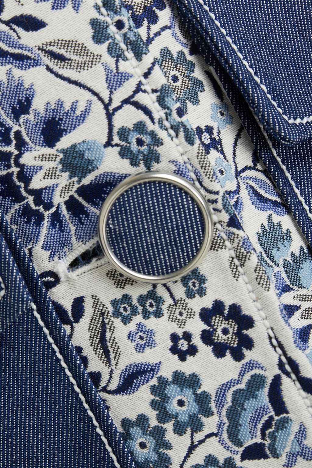 ANDREW GN Denim-paneled floral-jacquard coat