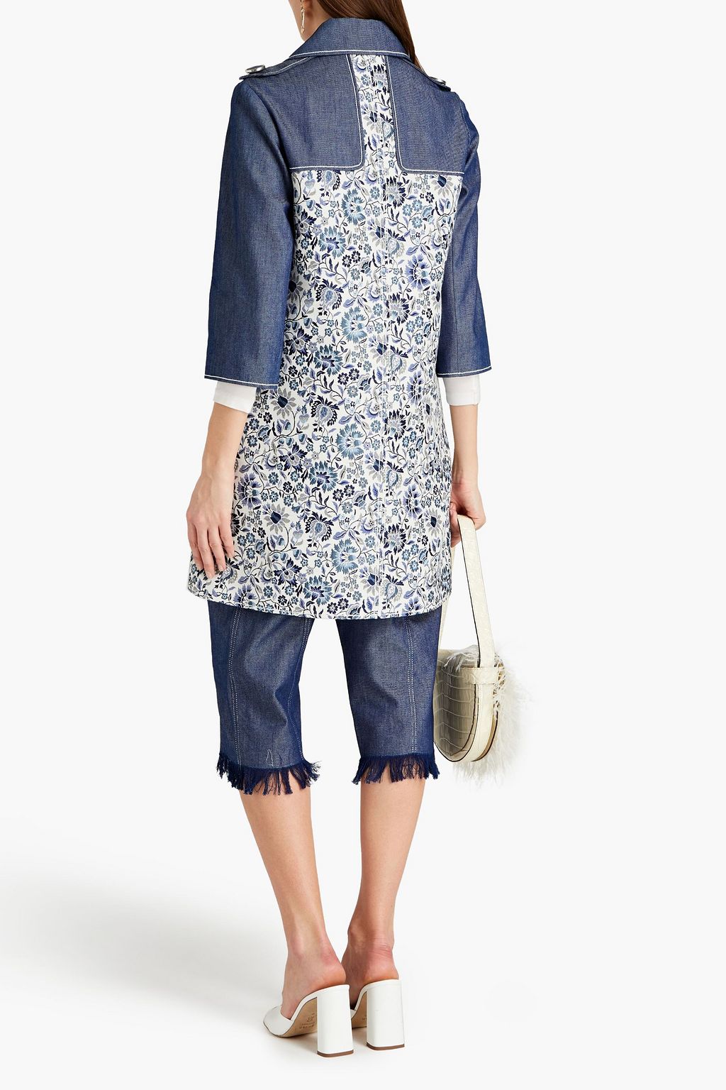 ANDREW GN Denim-paneled floral-jacquard coat