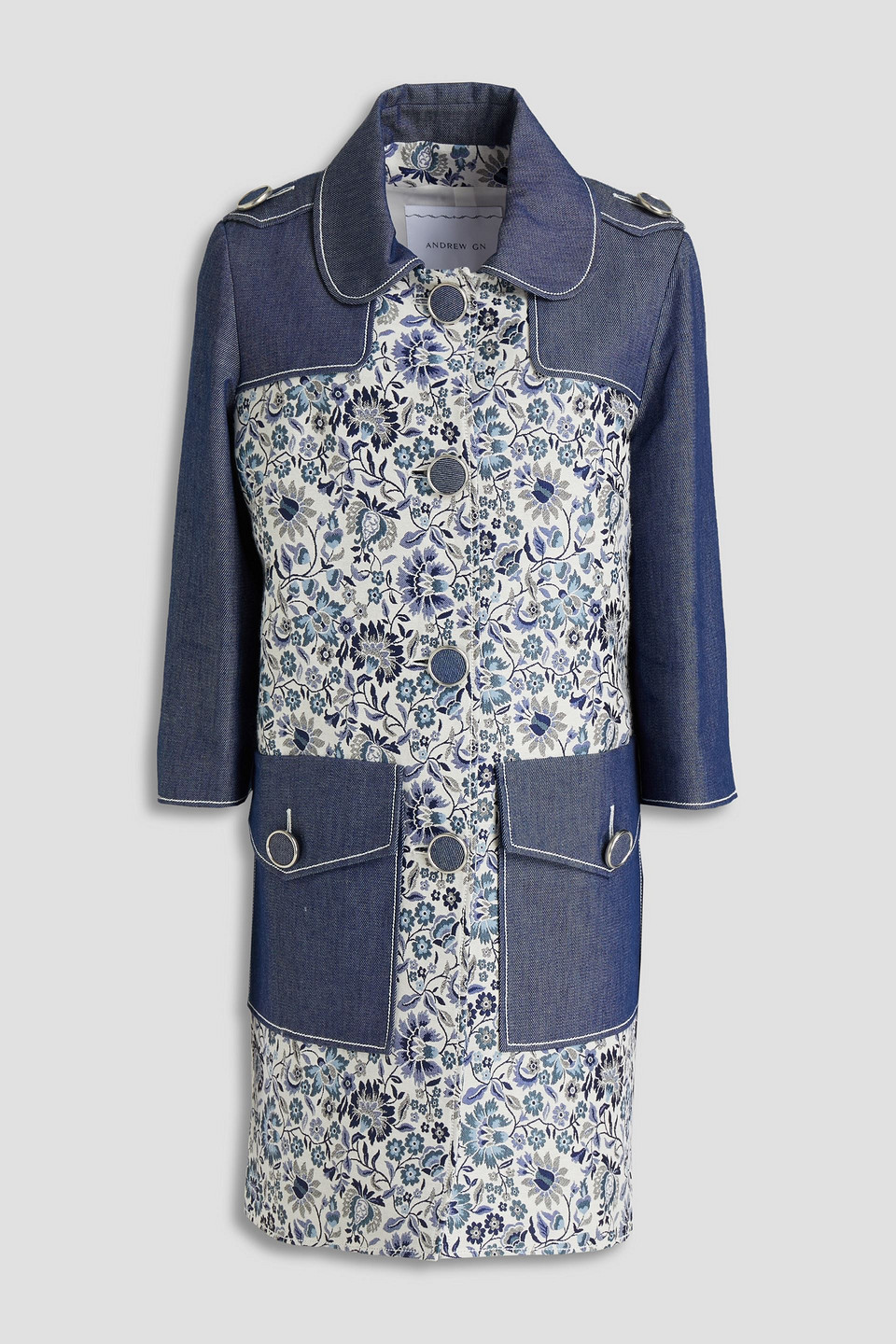 Andrew Gn Woman Jacquard-paneled Denim Coat White Size 36