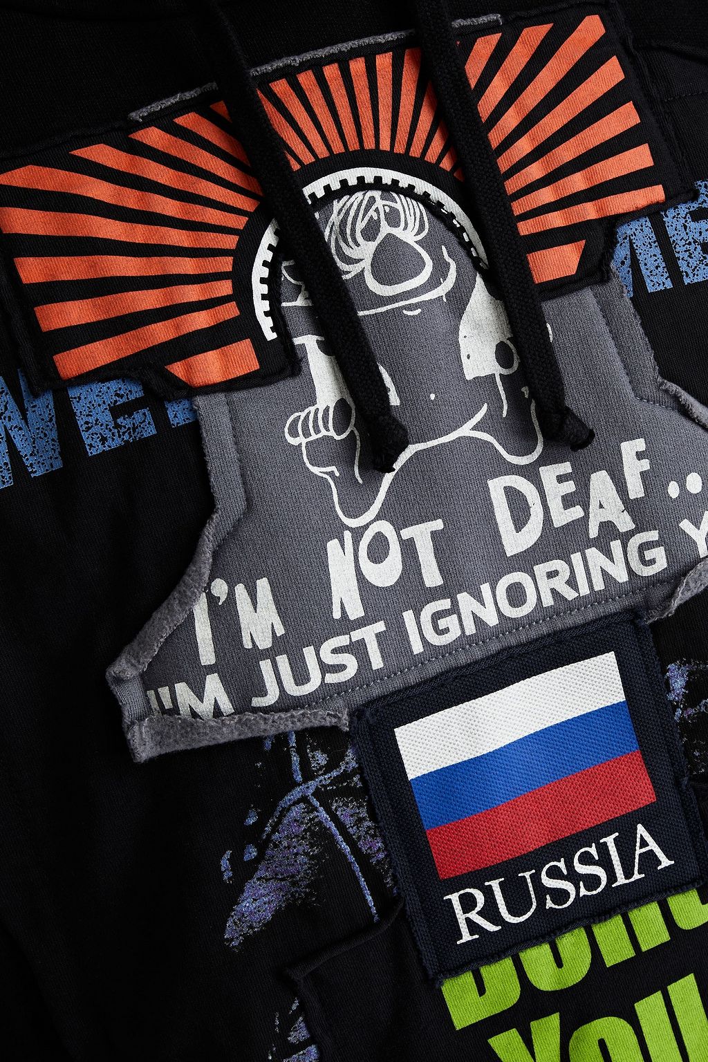 VETEMENTS Patchwork printed French cotton-blend terry and fleece hoodie