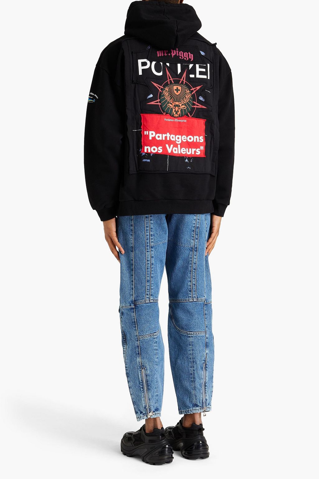 VETEMENTS Patchwork printed French cotton-blend terry and fleece hoodie