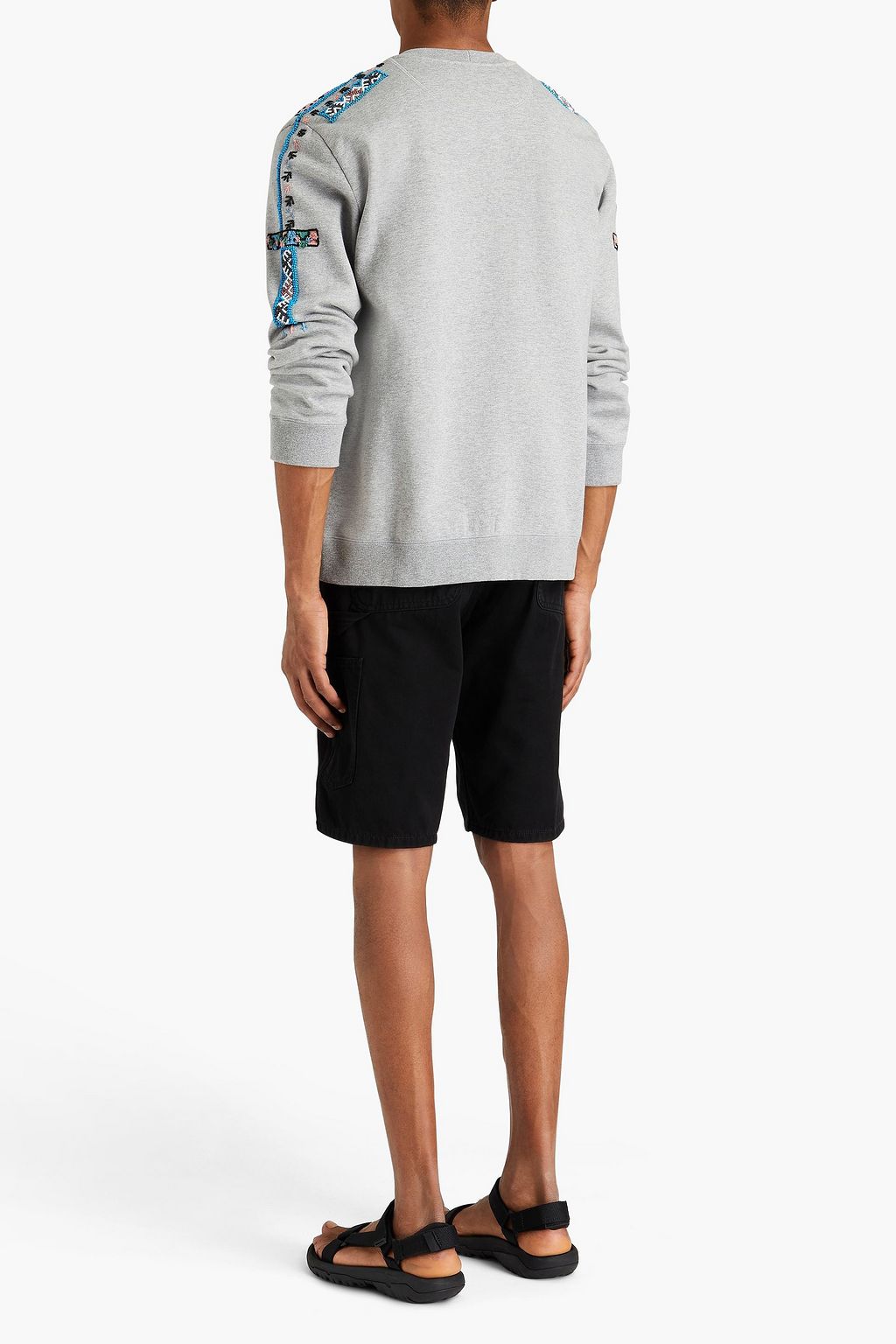 VALENTINO GARAVANI Embellished mélange French cotton-blend terry sweatshirt