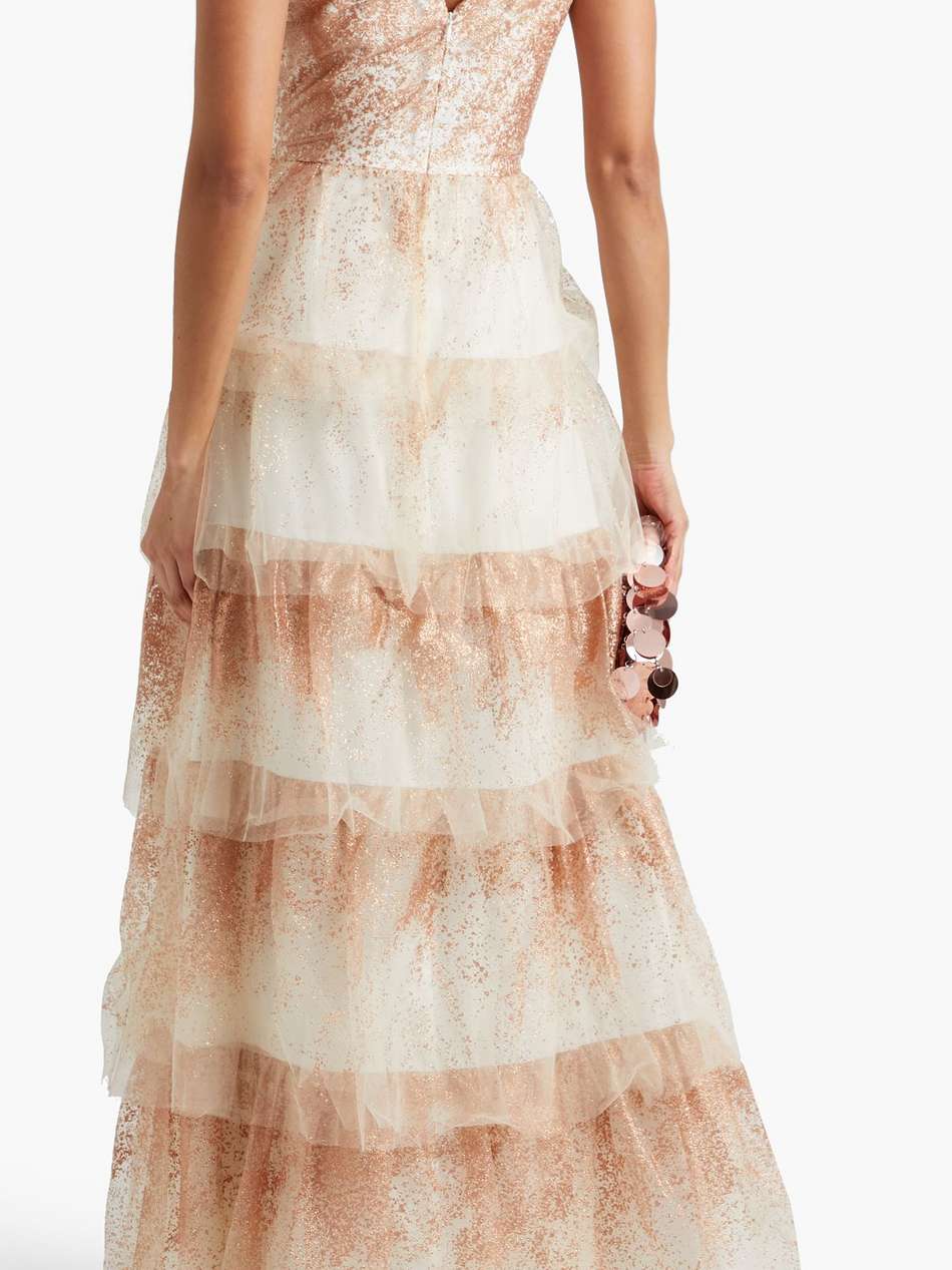 tiered glittered tulle gown