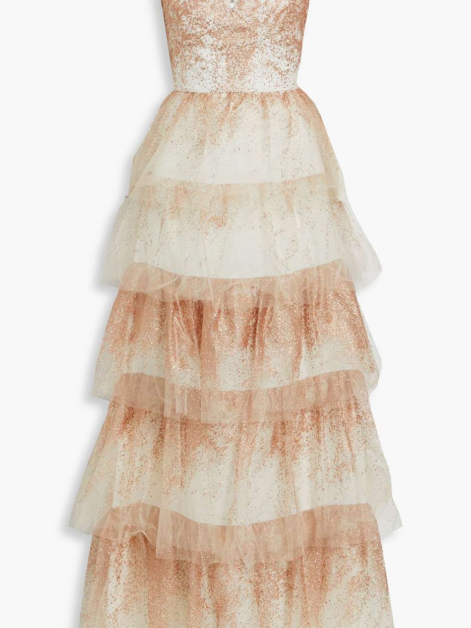tiered glittered tulle gown