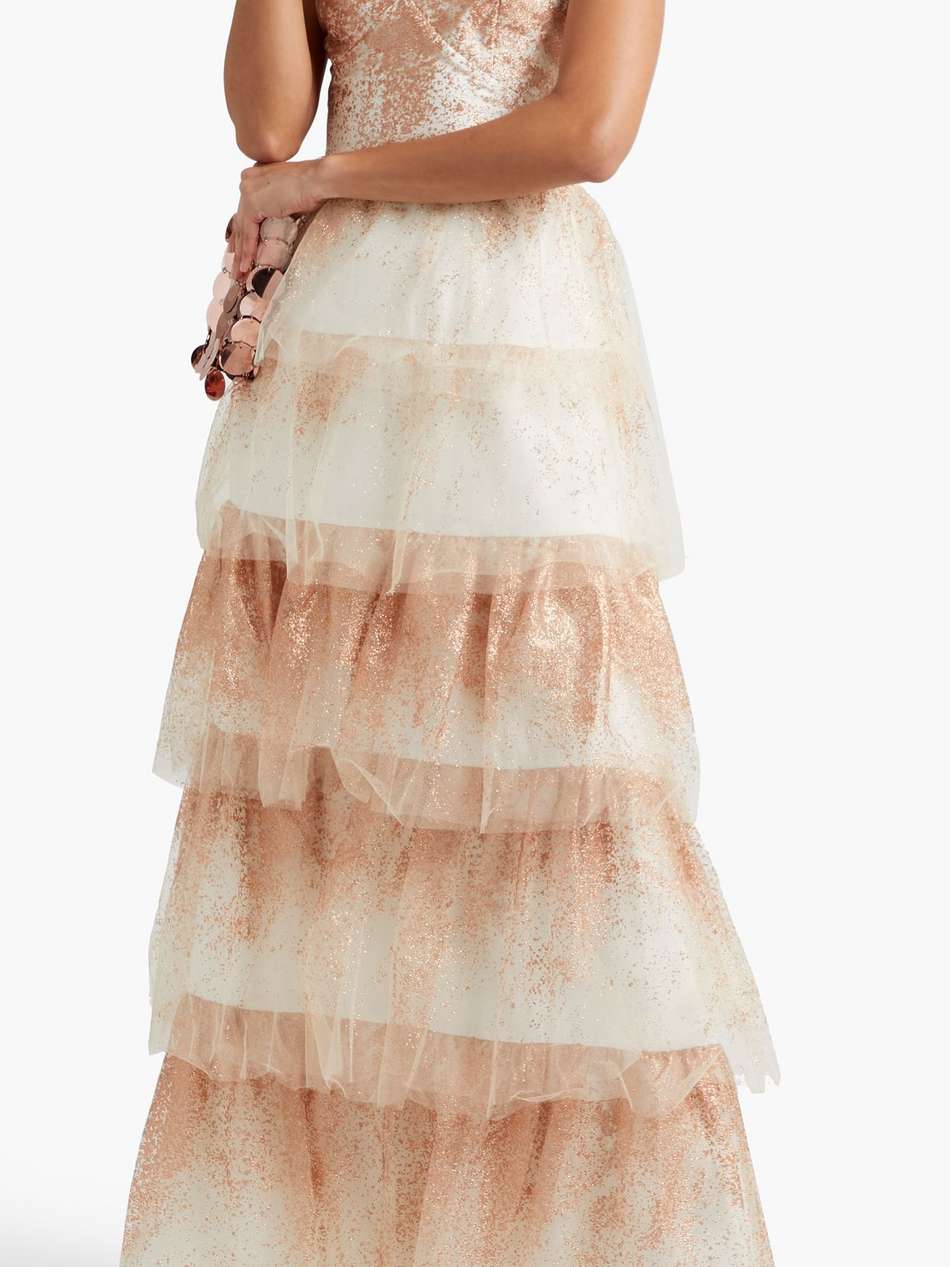 tiered glittered tulle gown
