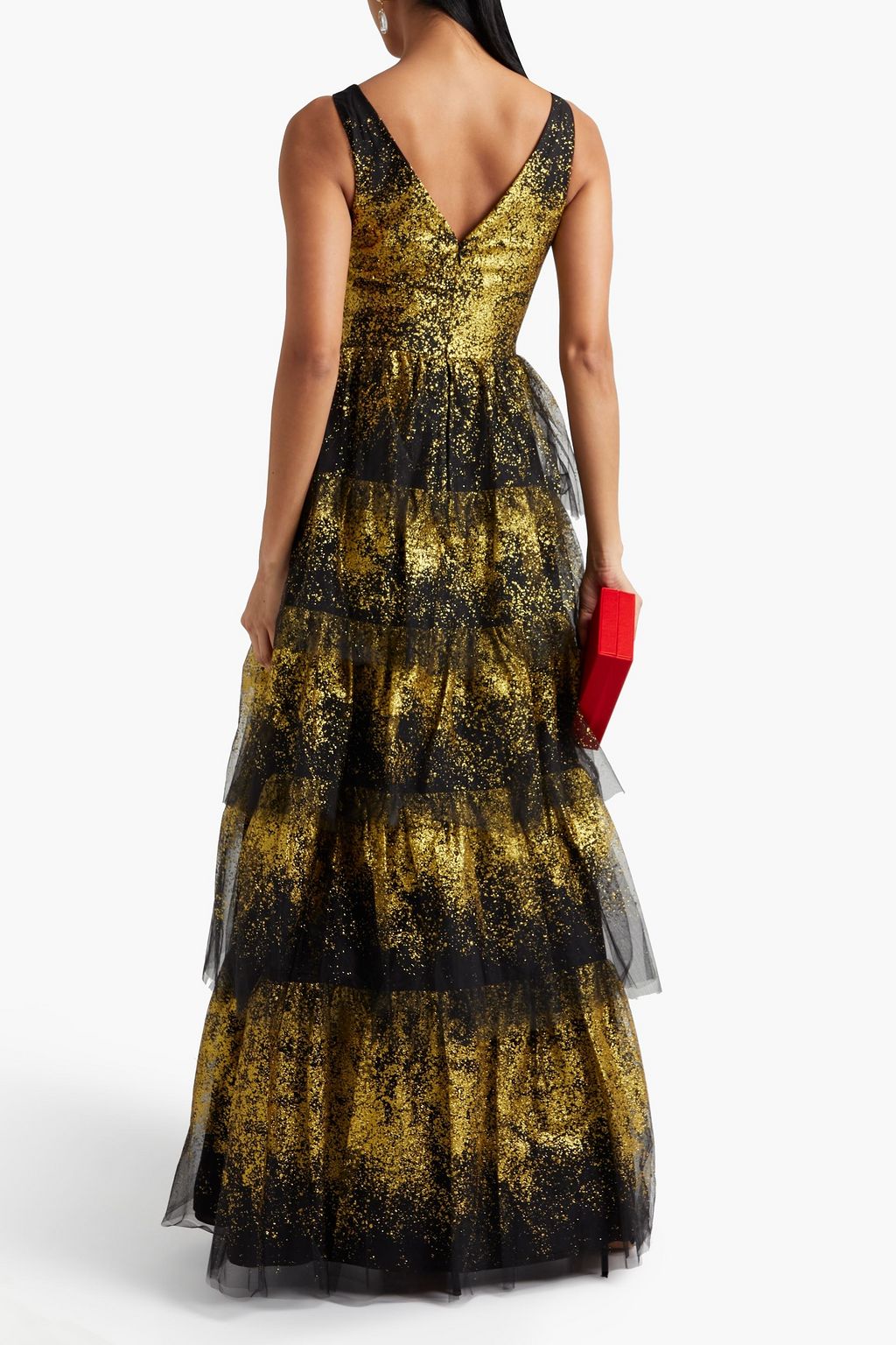 MARCHESA NOTTE Tiered glittered tulle gown