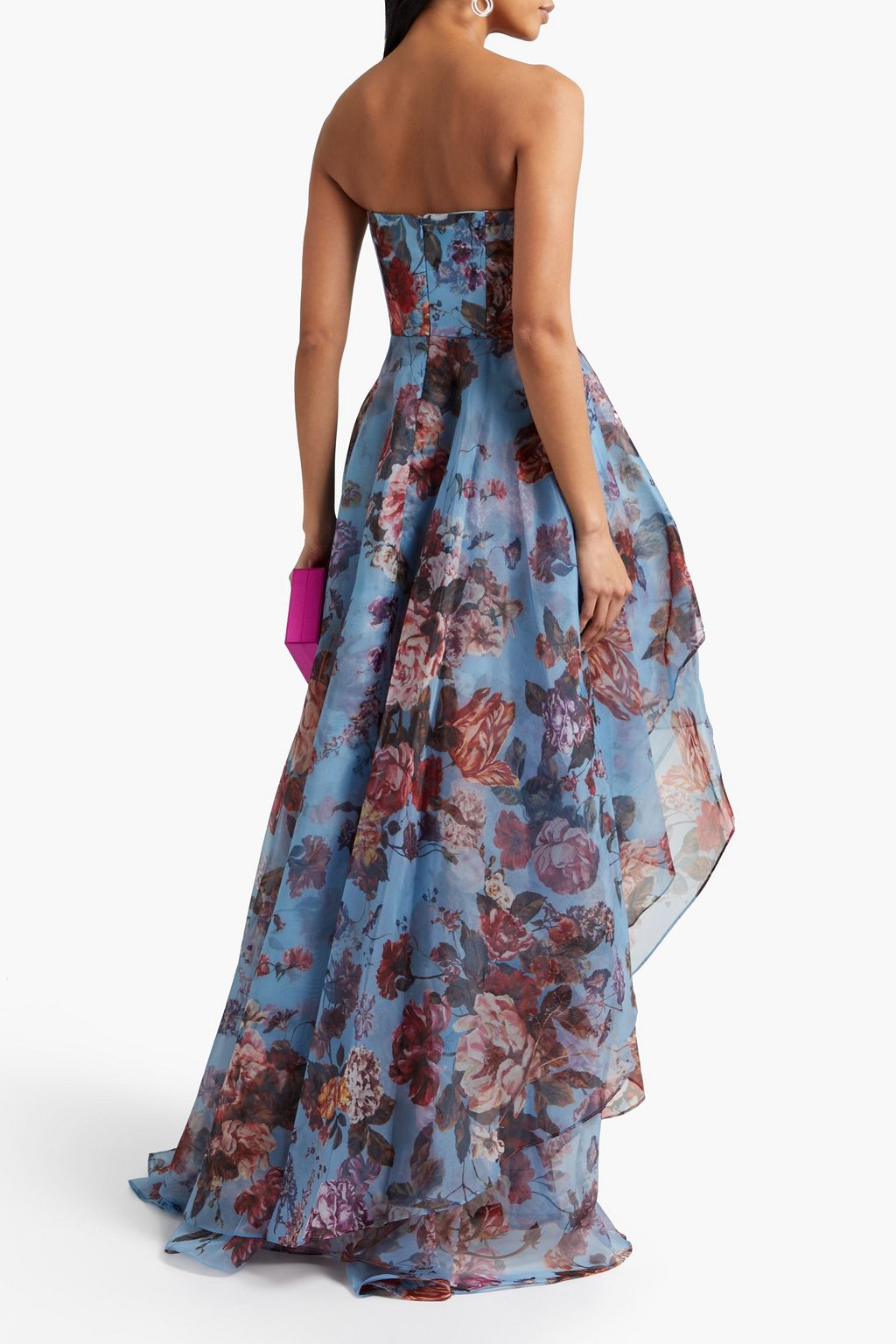 MARCHESA NOTTE Strapless embellished floral-print organza gown