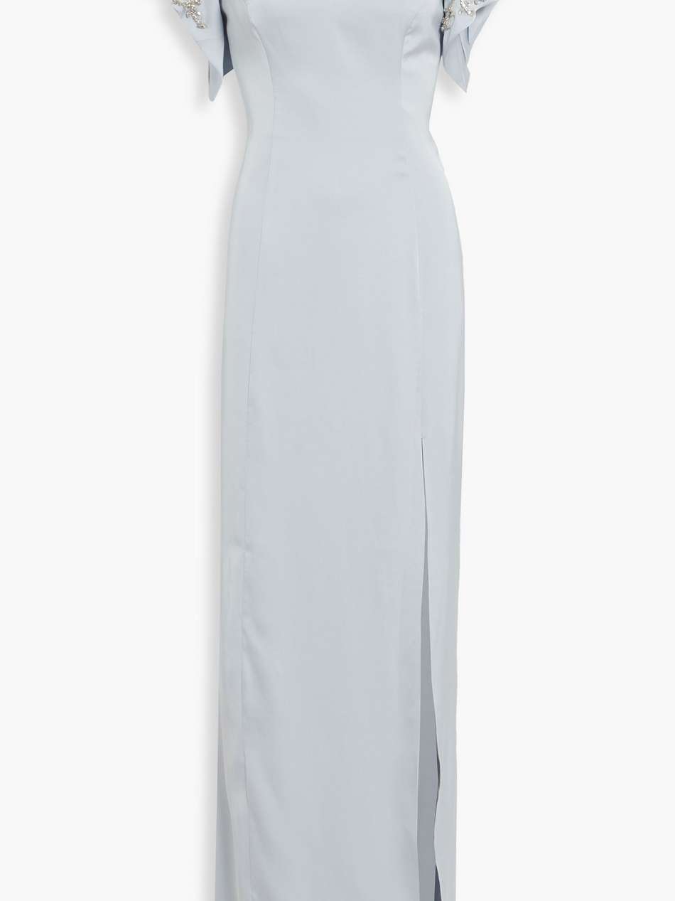 embellished satin-crepe gown
