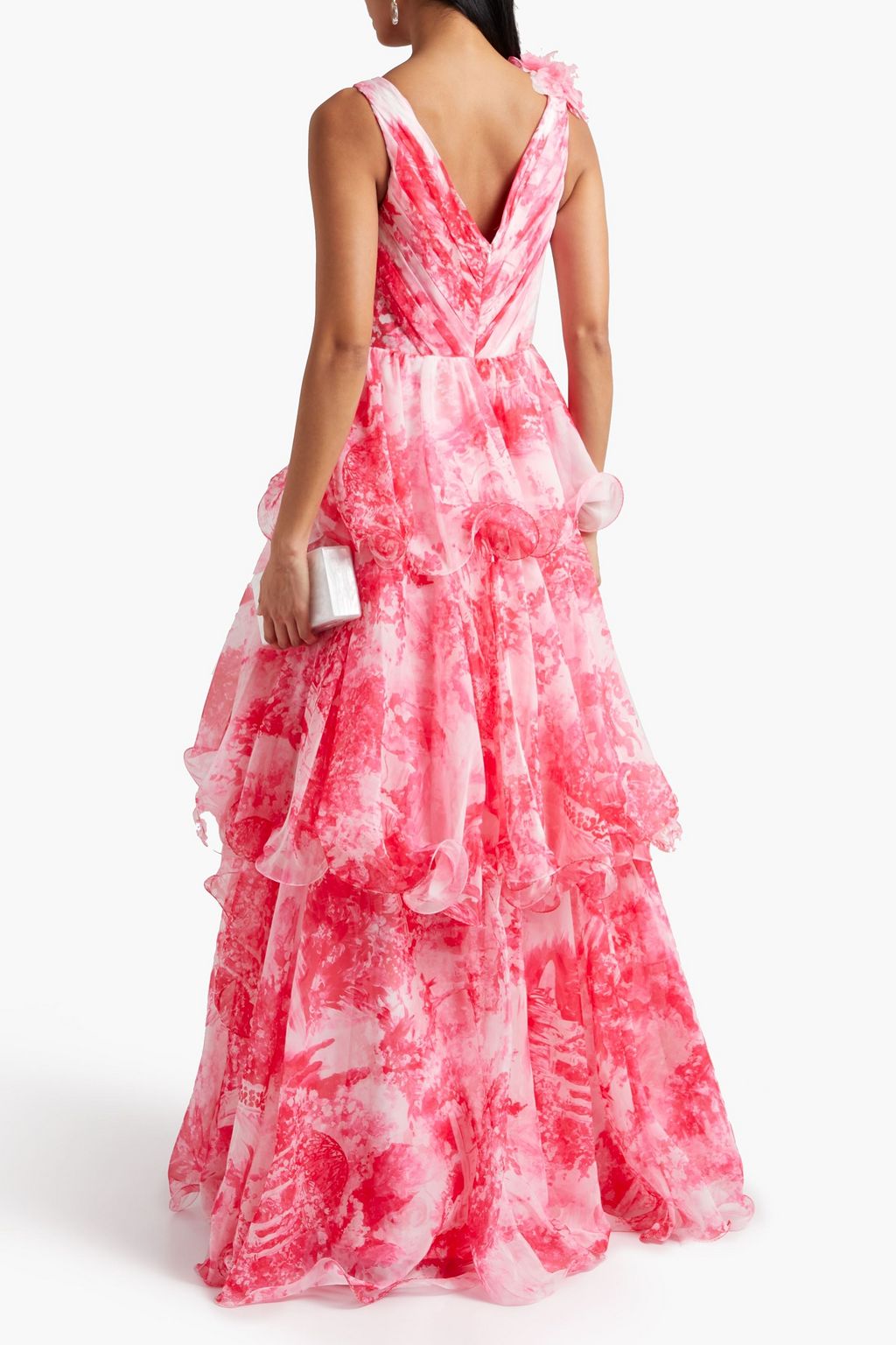 MARCHESA NOTTE Tiered printed chiffon gown
