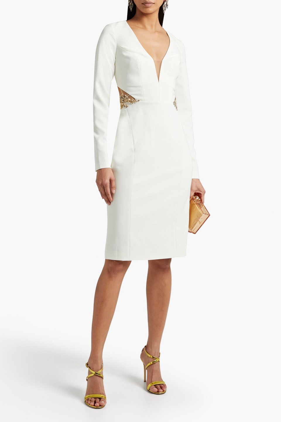 Marchesa Notte Embellished Cutout Crepe Midi Dress In Ivory