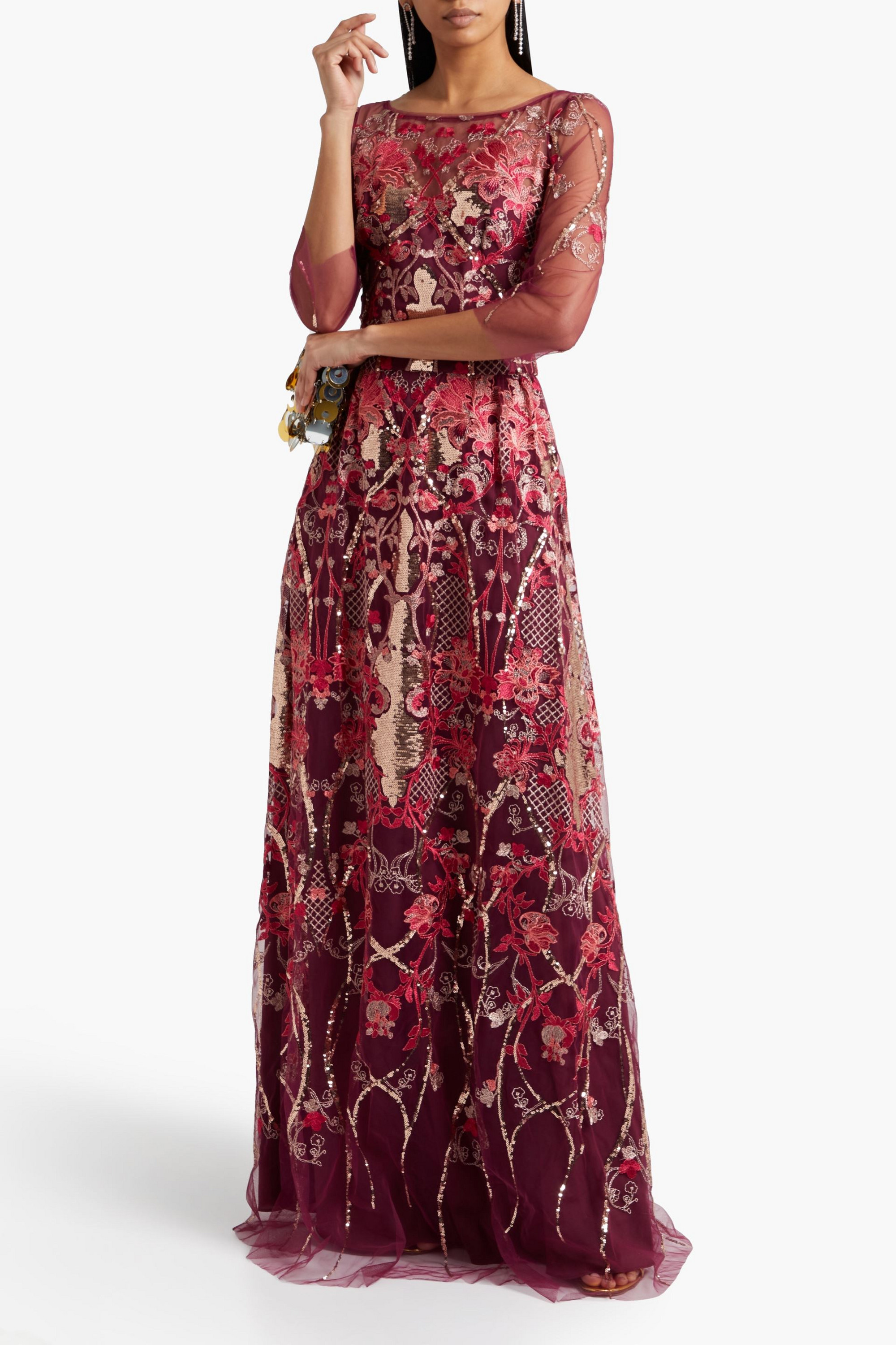 MARCHESA NOTTE Embellished tulle gown