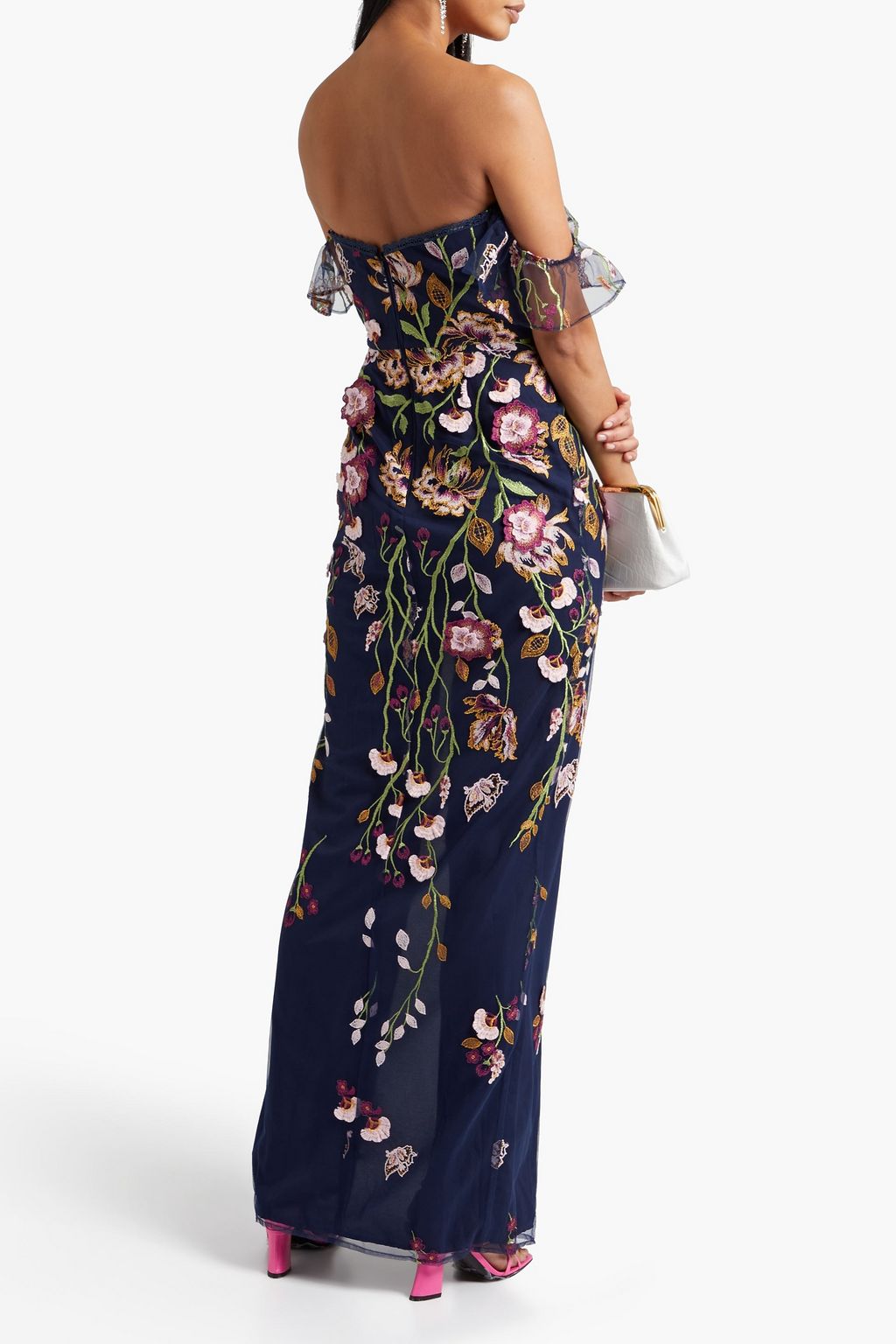 MARCHESA NOTTE Off-the-shoulder embellished tulle gown