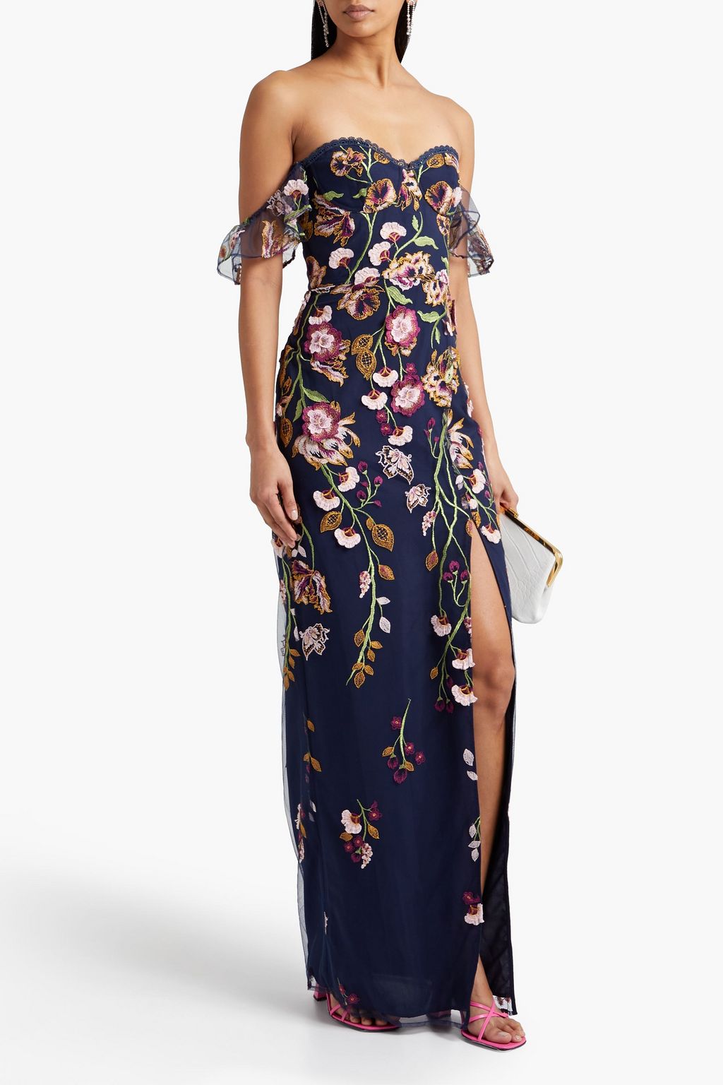 MARCHESA NOTTE Off-the-shoulder embellished tulle gown