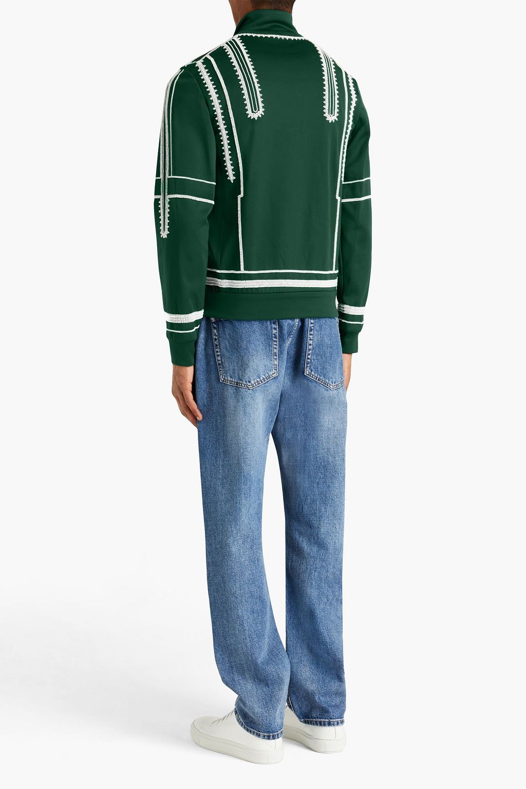 VALENTINO GARAVANI Bead-embellished cotton-jersey zip-up sweatshirt