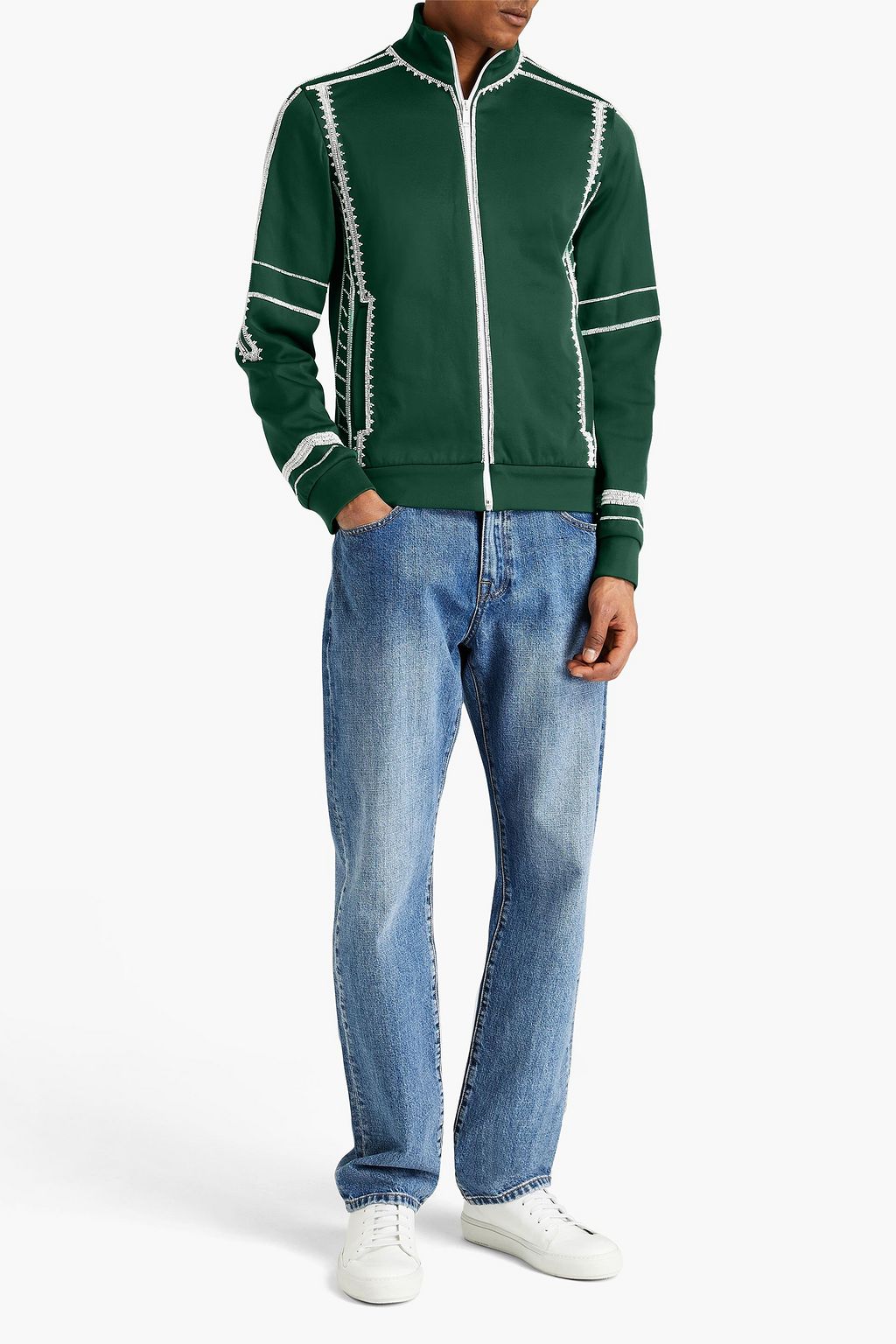 VALENTINO GARAVANI Bead-embellished cotton-jersey zip-up sweatshirt