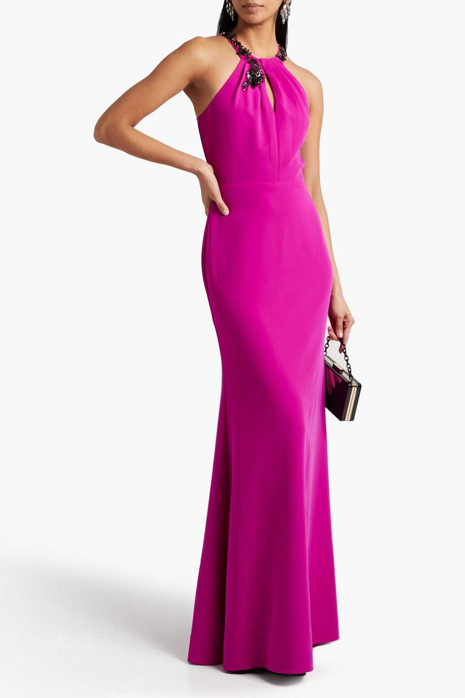 Shop Marchesa Notte Embellished Crepe Gown In Fuchsia