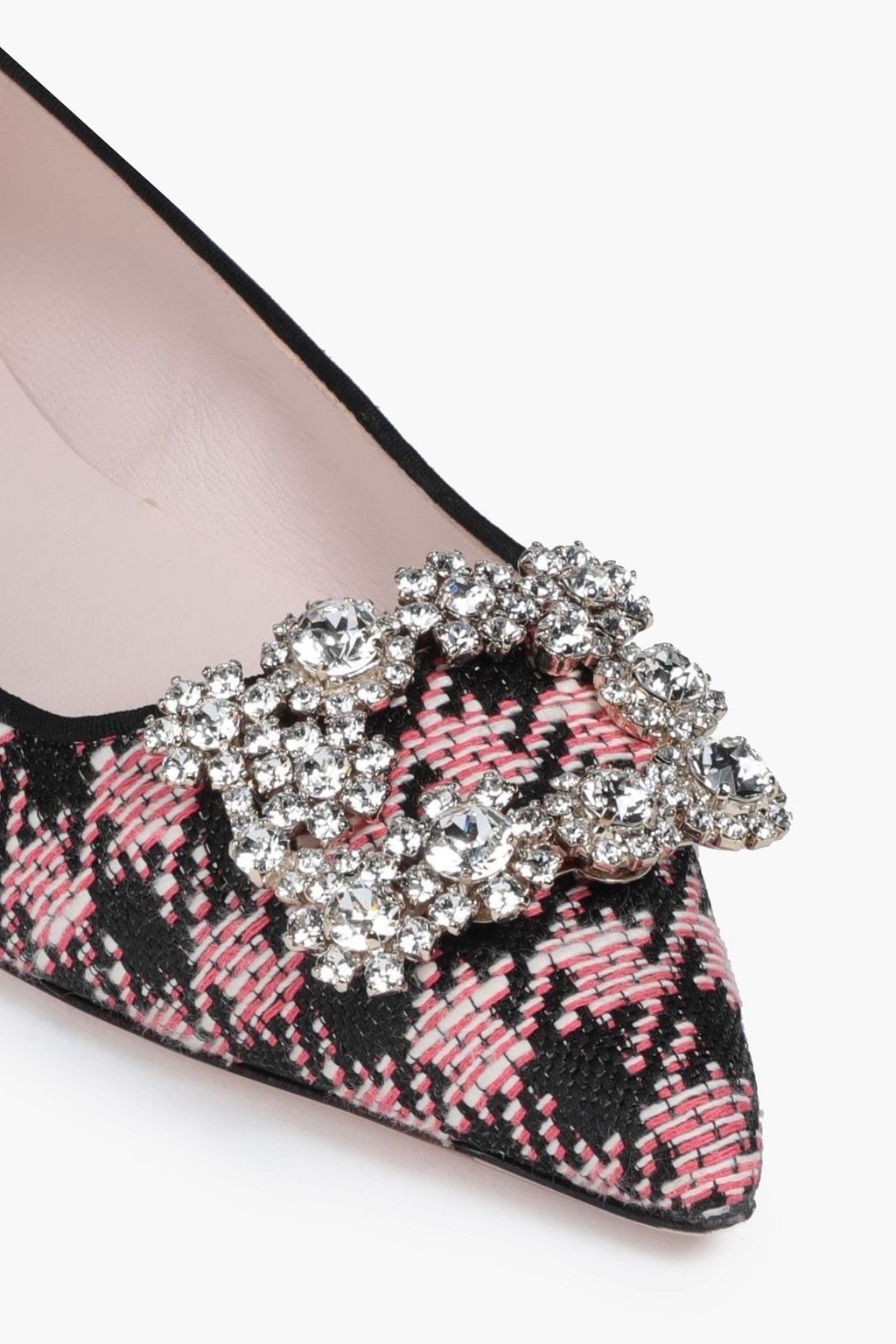 ROGER VIVIER Embellished houndstooth tweed point-toe flats
