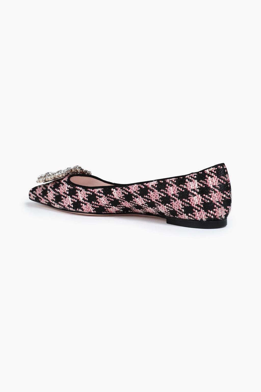 ROGER VIVIER Embellished houndstooth tweed point-toe flats