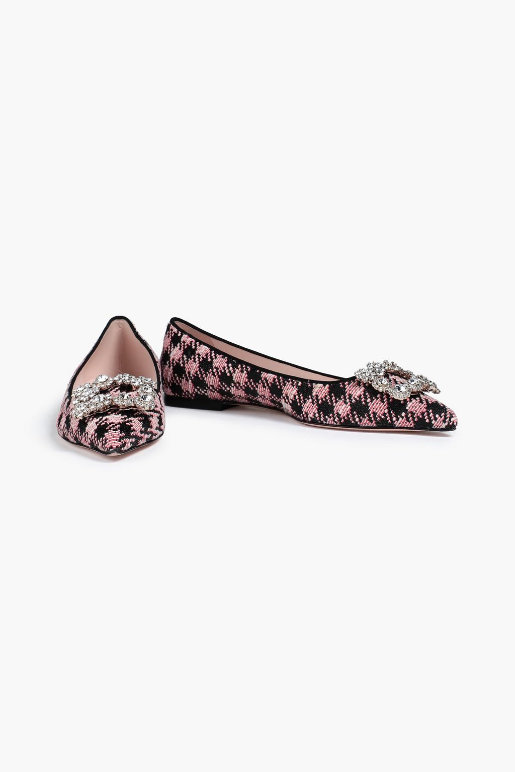 ROGER VIVIER Embellished houndstooth tweed point-toe flats