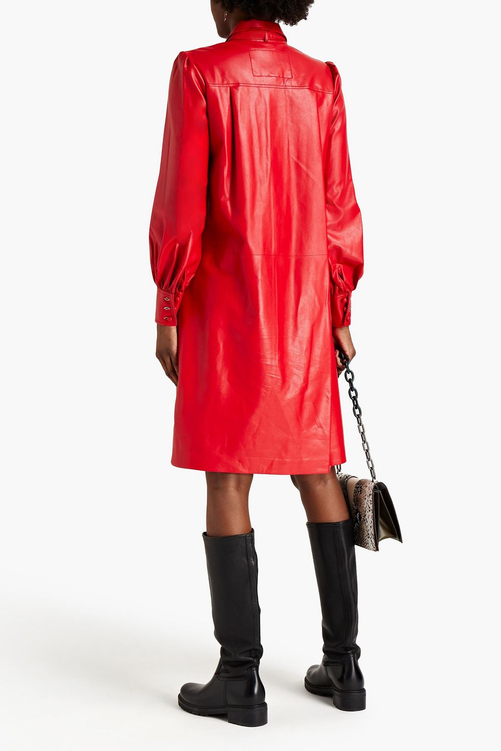 MARC JACOBS Pussy-bow faux leather mini shirt dress