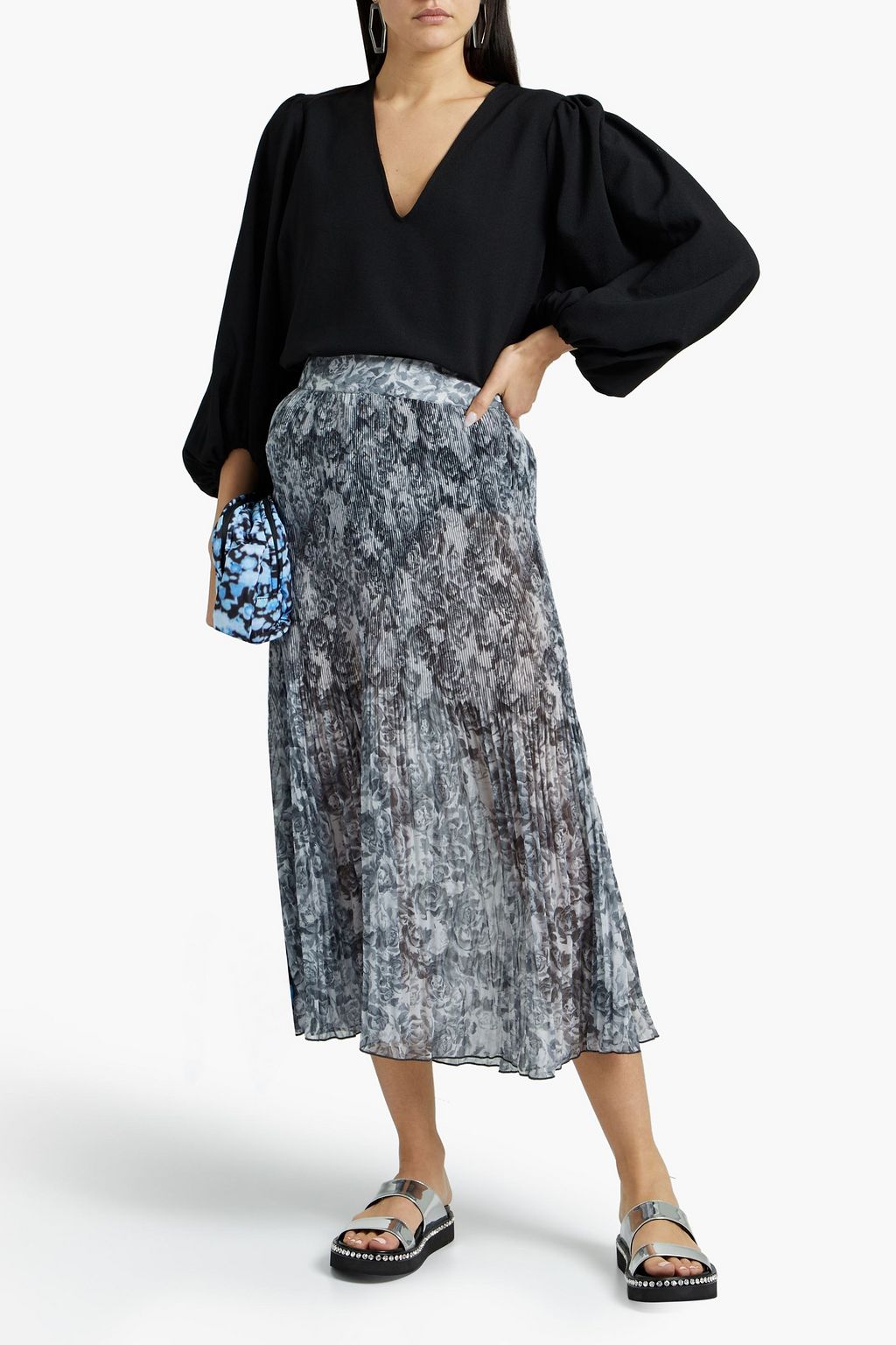 GANNI Gathered crepe blouse
